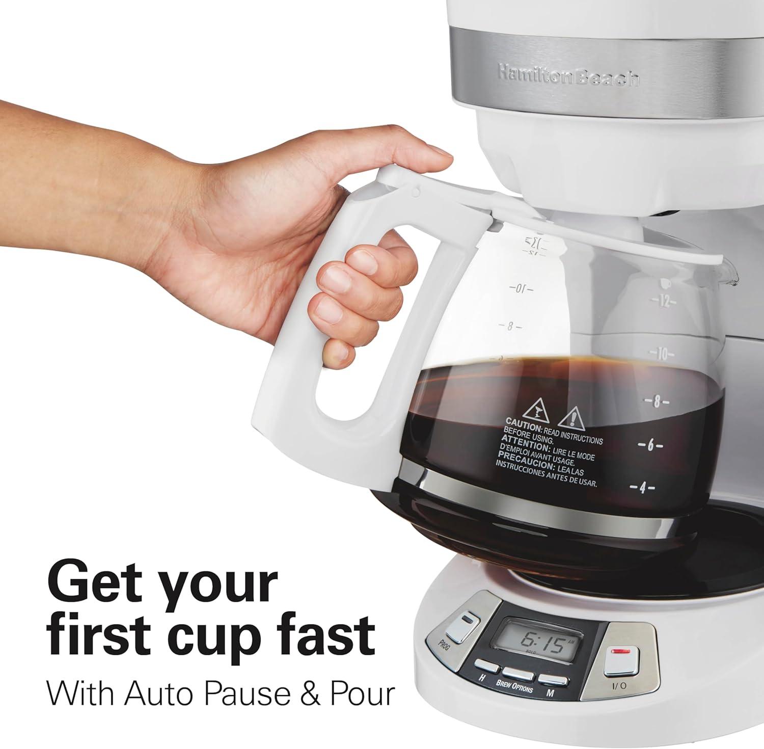 imageHamilton Beach 12 Cup Programmable Drip Coffee Maker Brew Options Glass Carafe 46299 Black with Stainless AccentsWhite