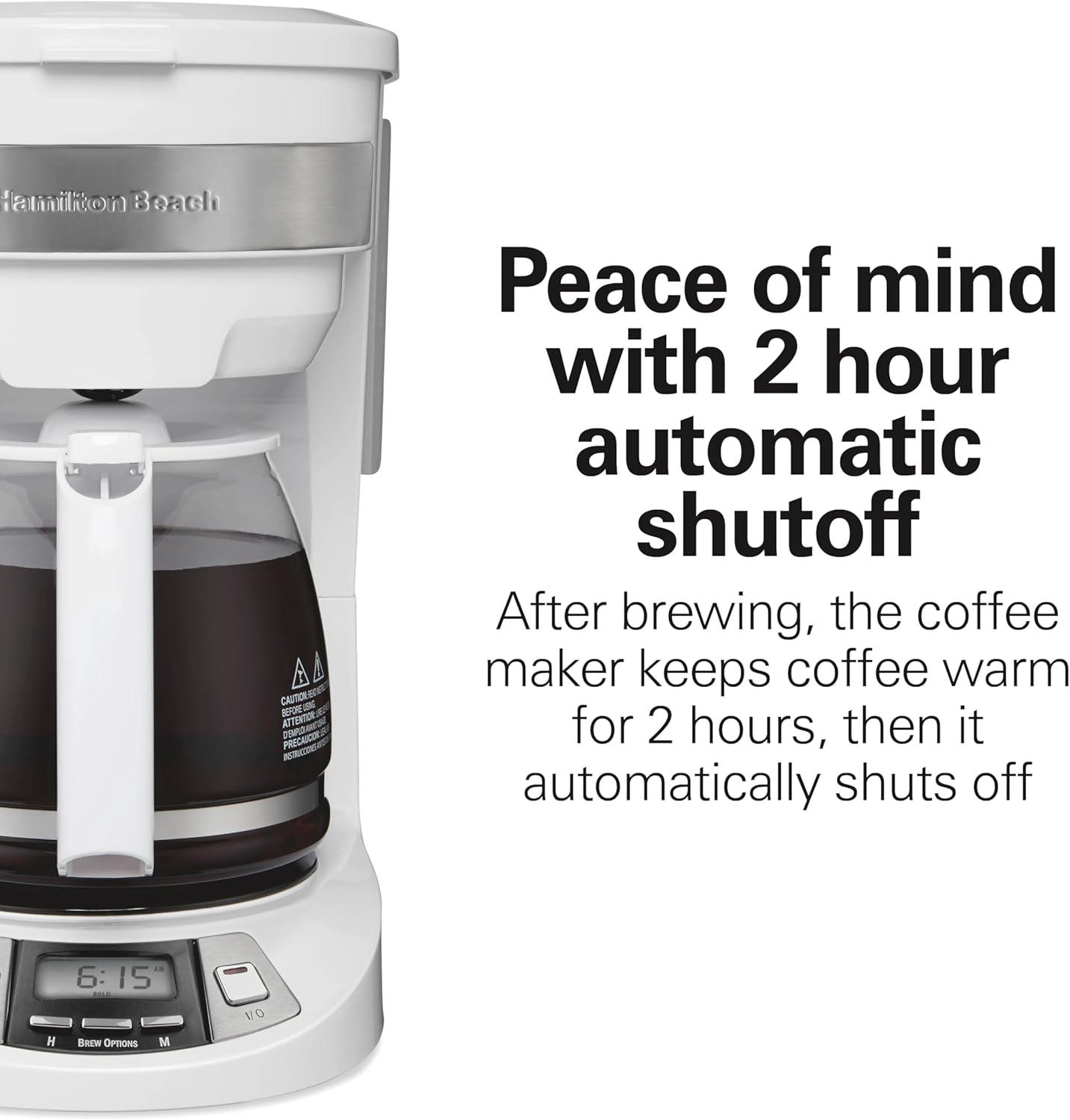 imageHamilton Beach 12 Cup Programmable Drip Coffee Maker Brew Options Glass Carafe 46299 Black with Stainless AccentsWhite