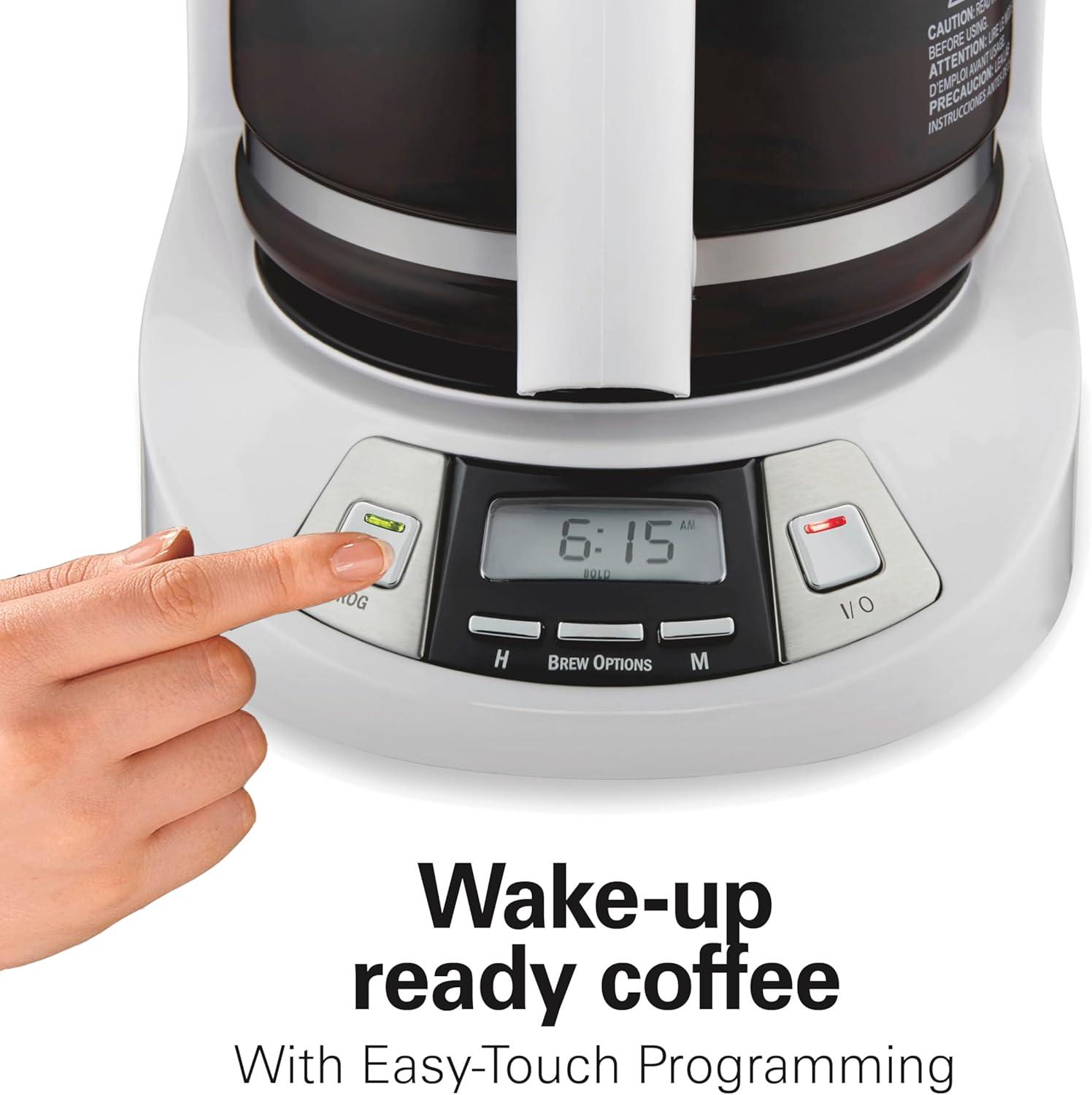 imageHamilton Beach 12 Cup Programmable Drip Coffee Maker Brew Options Glass Carafe 46299 Black with Stainless AccentsWhite