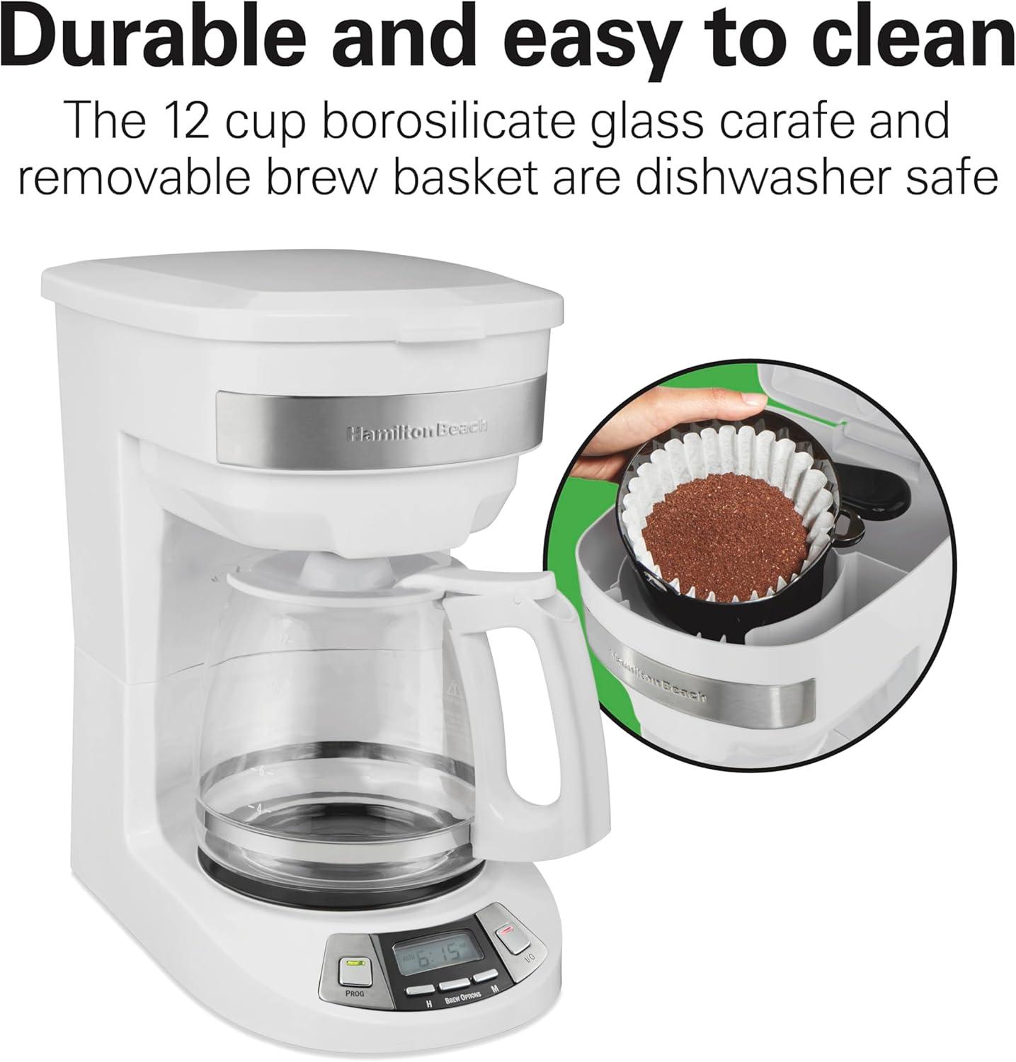 imageHamilton Beach 12 Cup Programmable Drip Coffee Maker Brew Options Glass Carafe 46299 Black with Stainless AccentsWhite