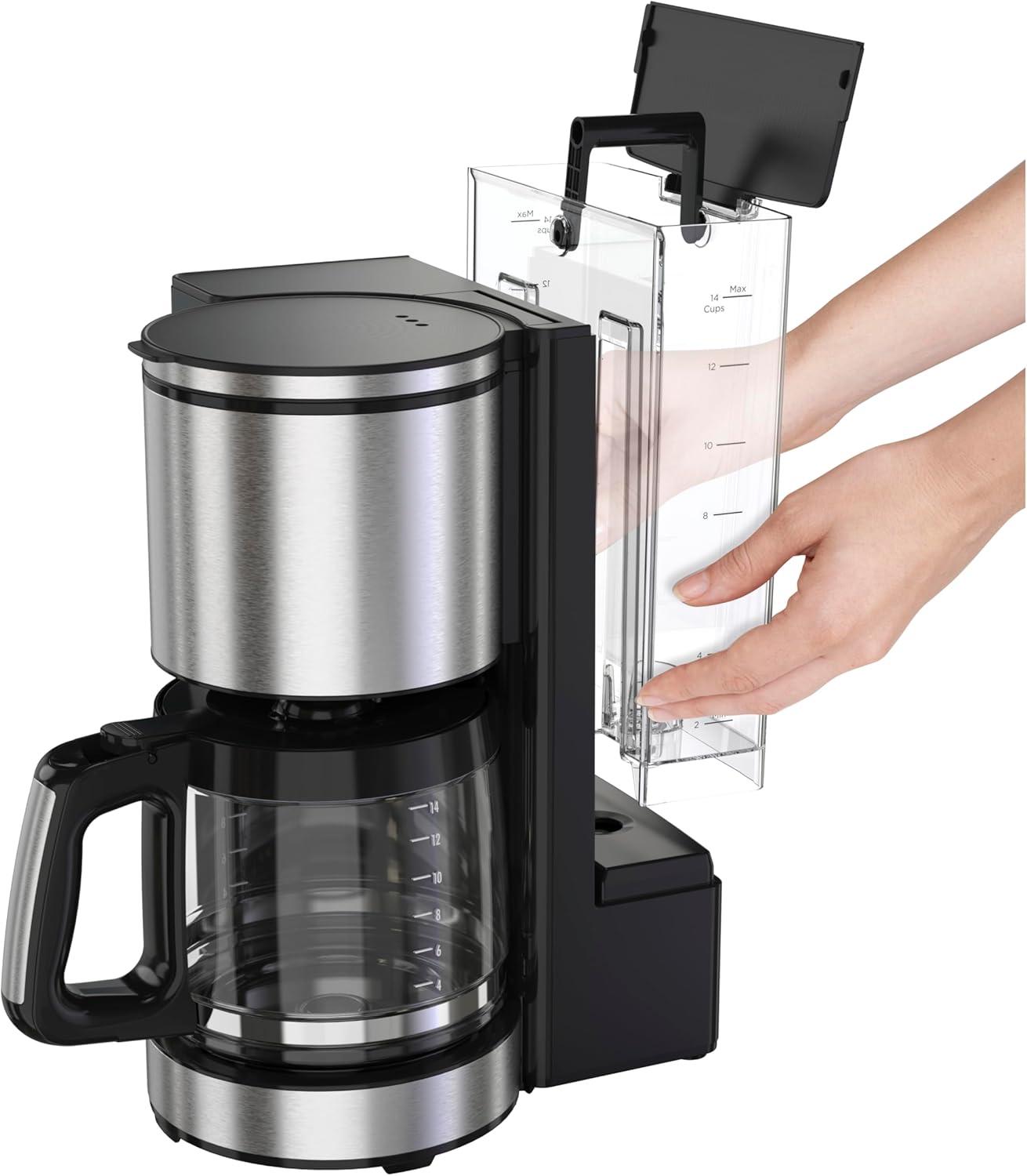 imageHamilton Beach 14 Cup Programmable Coffee Maker with Easy Measure Light Up Reusable Filter Removable 70 Oz Water Reservoir Black and Stainless Steel