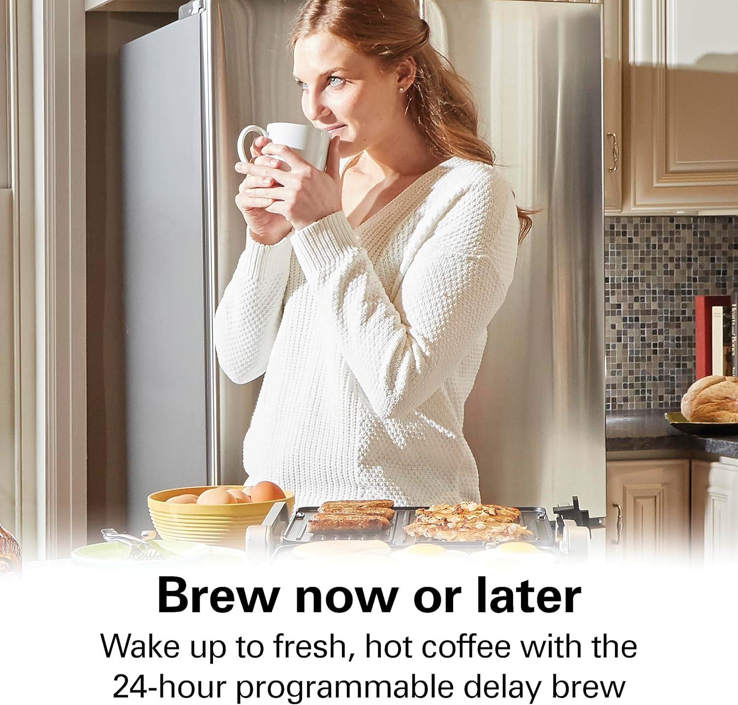 imageHamilton Beach 14 Cup Programmable Coffee Maker with Easy Measure Light Up Reusable Filter Removable 70 Oz Water Reservoir Black and Stainless Steel