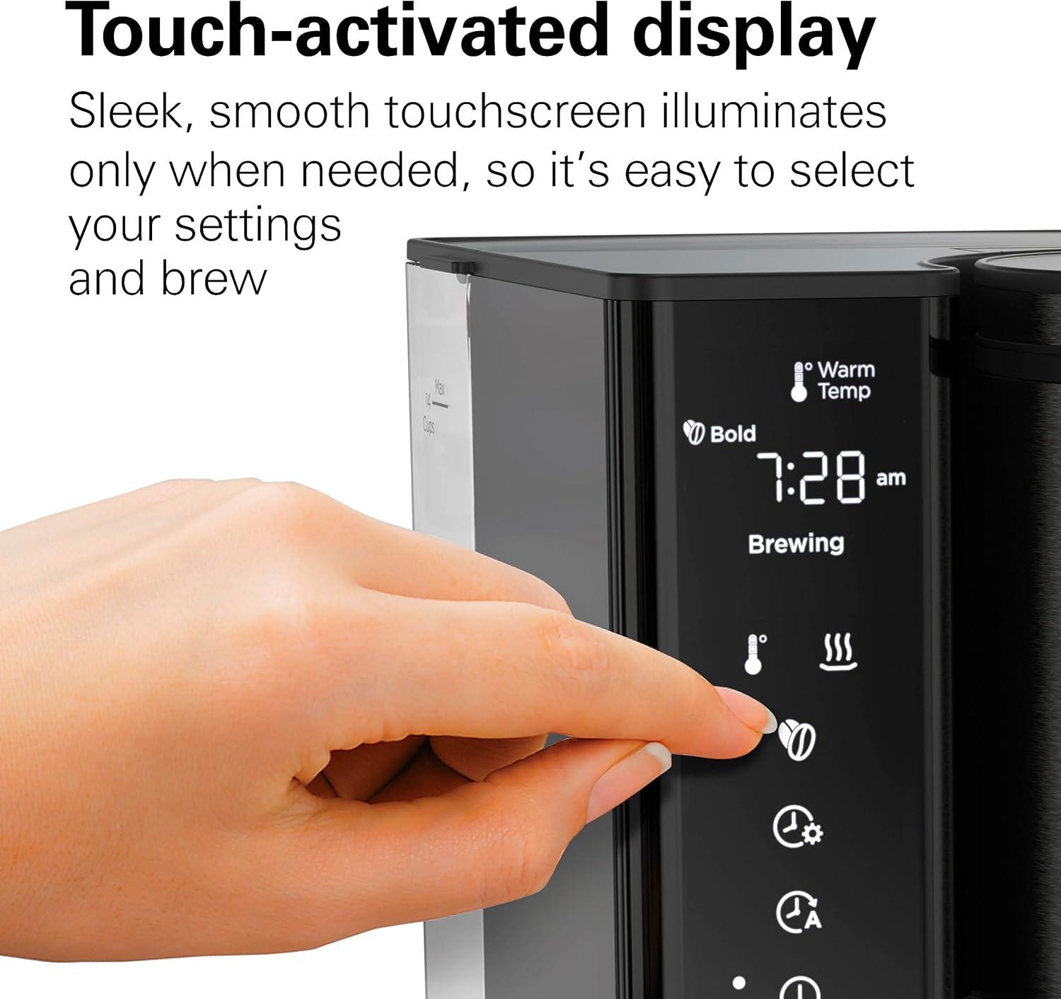 imageHamilton Beach 14 Cup Programmable Coffee Maker with Easy Measure Light Up Reusable Filter Removable 70 Oz Water Reservoir Black and Stainless Steel