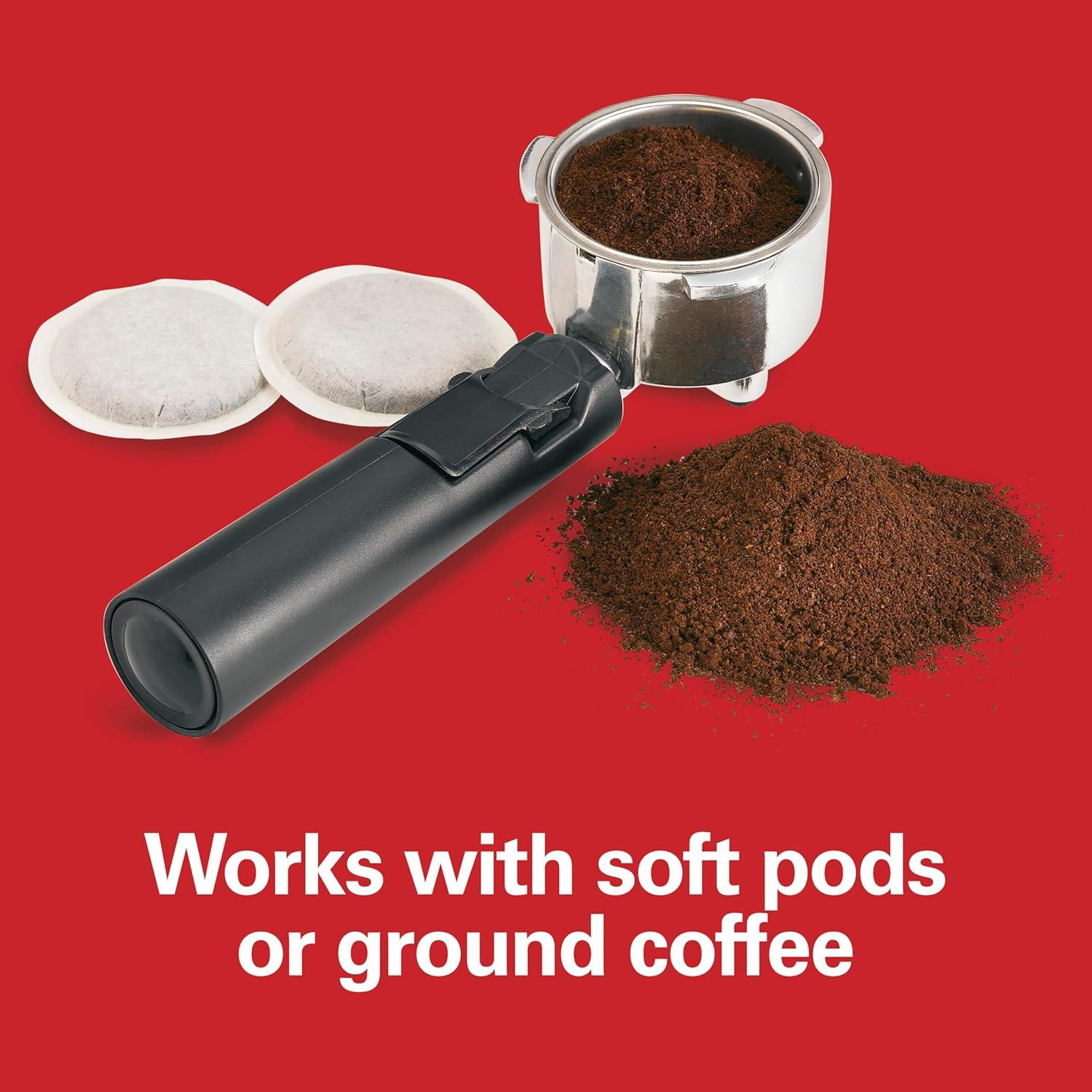 imageHamilton Beach 15 Bar Espresso Machine Cappuccino Mocha amp Latte Maker with Milk Frother Make 2 Cups Simultaneously Works with Pods or Ground Coffee 50 oz Water Reservoir Black