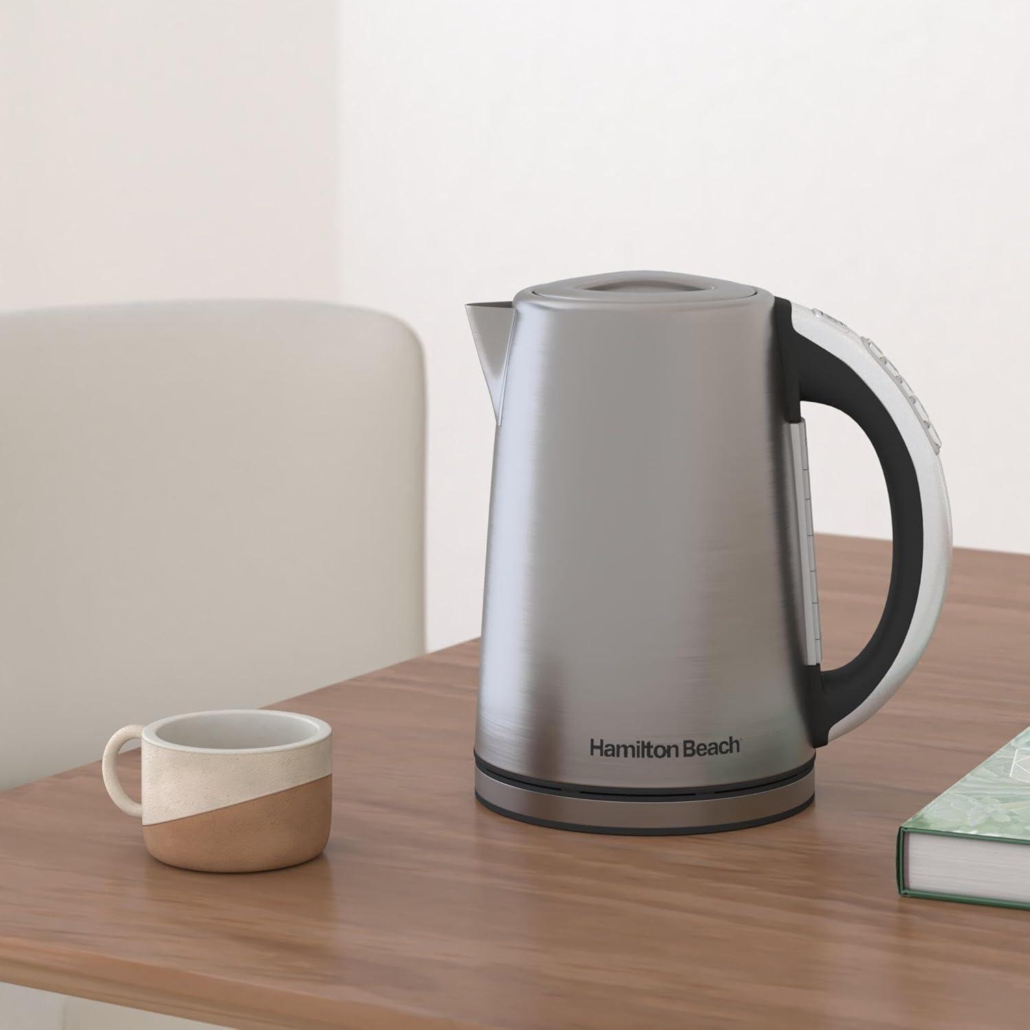 imageHamilton Beach 17 Liter Temperature Control Electric Kettle Water Boiler amp Heater Fast Boiling 1500 Watts BPA Free Cordless AutoShutoff and BoilDry Protection Stainless Steel 41020R18 Quarts