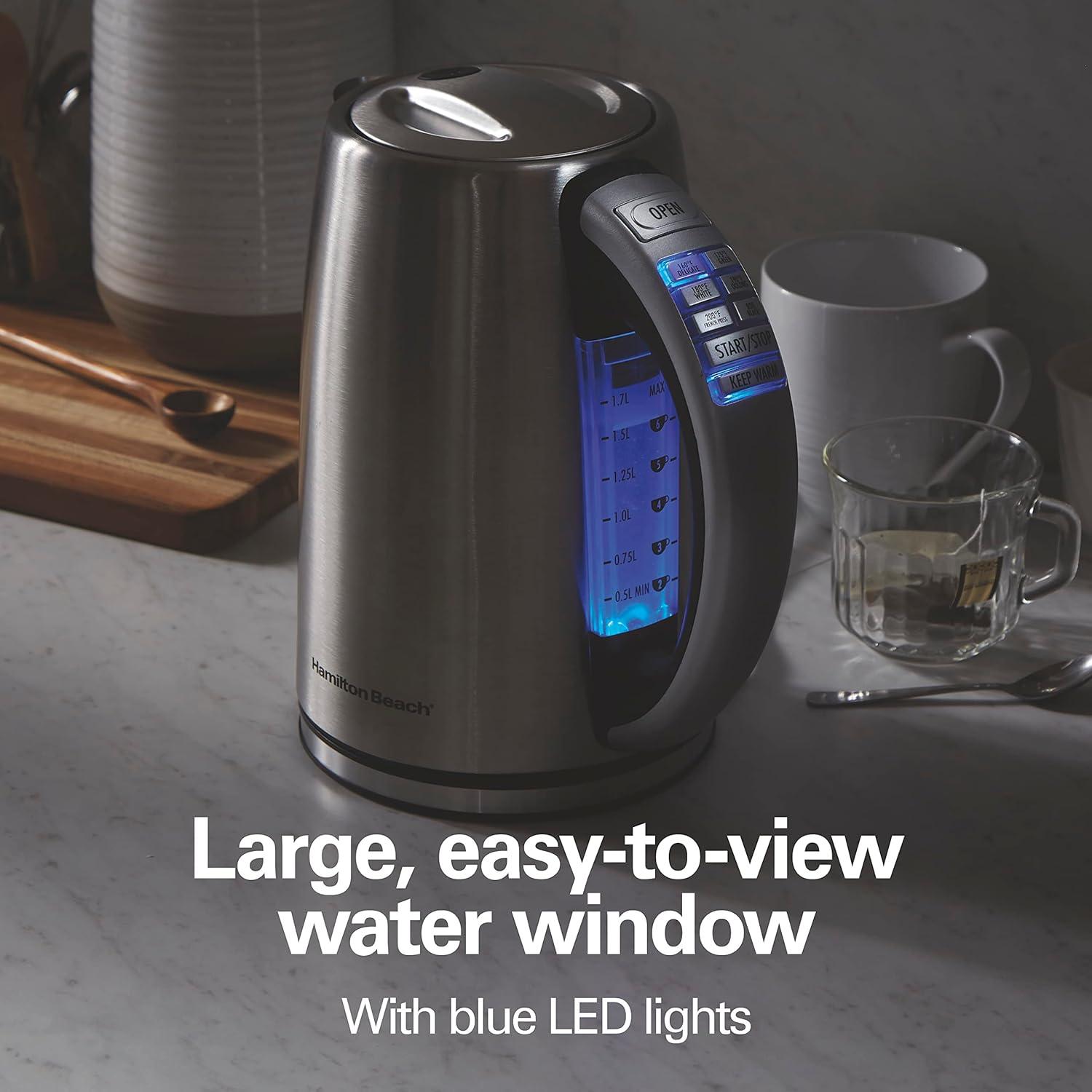 imageHamilton Beach 17 Liter Temperature Control Electric Kettle Water Boiler amp Heater Fast Boiling 1500 Watts BPA Free Cordless AutoShutoff and BoilDry Protection Stainless Steel 41020R18 Quarts Pack of 2