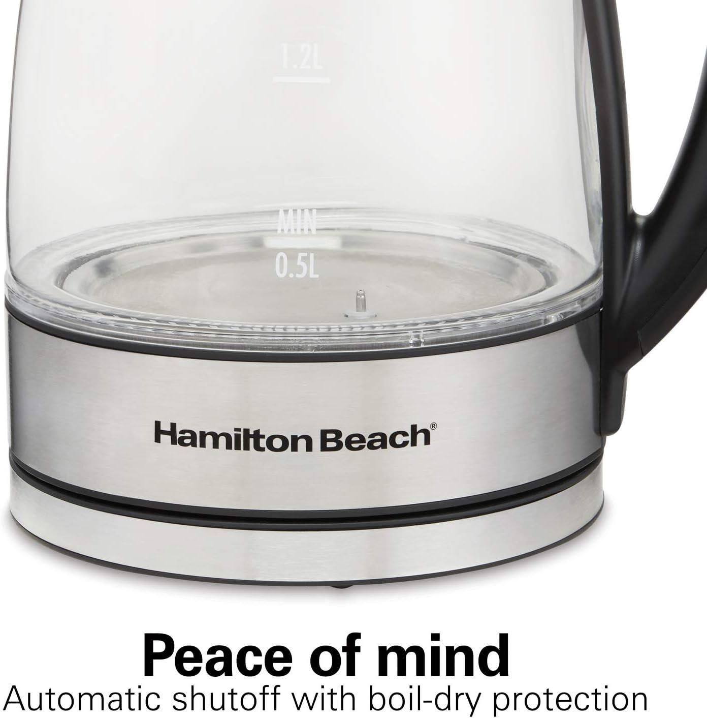 imageHamilton Beach 17L Electric Tea Kettle Water Boiler amp Heater LED Indicator BuiltIn Mesh Filter AutoShutoff amp BoilDry Protection Cordless Serving Variable Temp Clear Glass 40941RVariable Temp Clear Glass