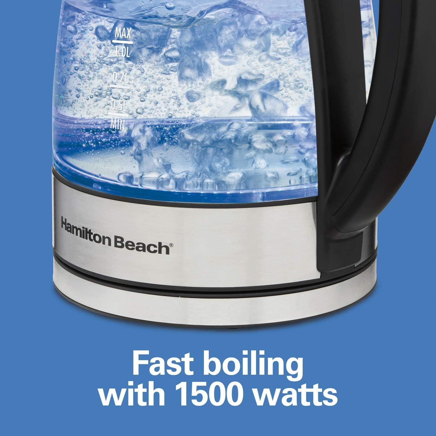 imageHamilton Beach 17L Electric Tea Kettle Water Boiler amp Heater LED Indicator BuiltIn Mesh Filter AutoShutoff amp BoilDry Protection Cordless Serving Variable Temp Clear Glass 40941RVariable Temp Clear Glass
