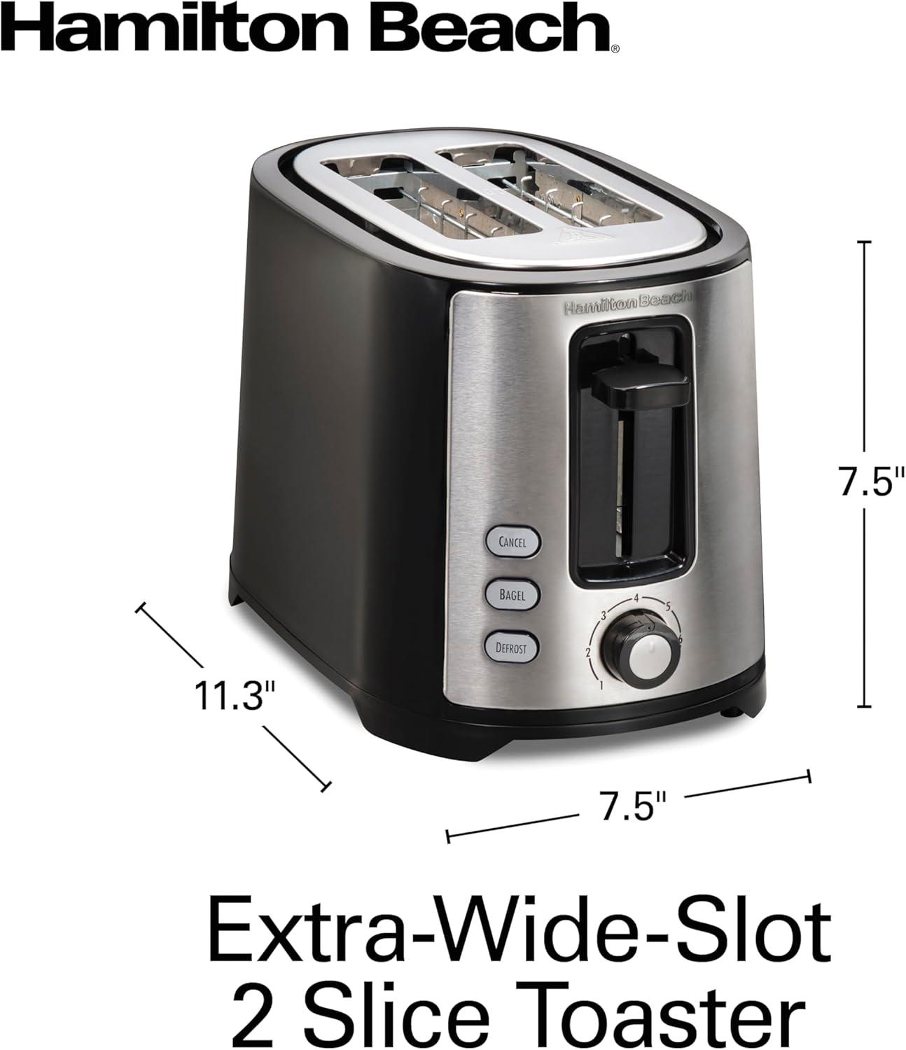 imageHamilton Beach 2 Slice Extra Wide Slot Toaster with Bagel amp Defrost Settings Shade Selector with 7 Browning Levels Toast Boost Auto Shutoff Black amp Stainless Steel 226332 Slices