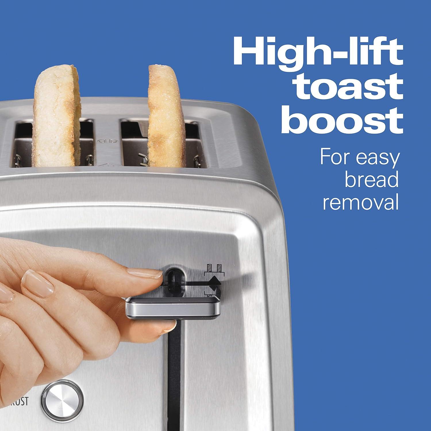 imageHamilton Beach 2 Slice Toaster with ExtraWide Slots Bagel Setting Toast Boost SlideOut Crumb Tray AutoShutoff amp Cancel Button Defrost Function Stainless Steel 22794Stainless Steel