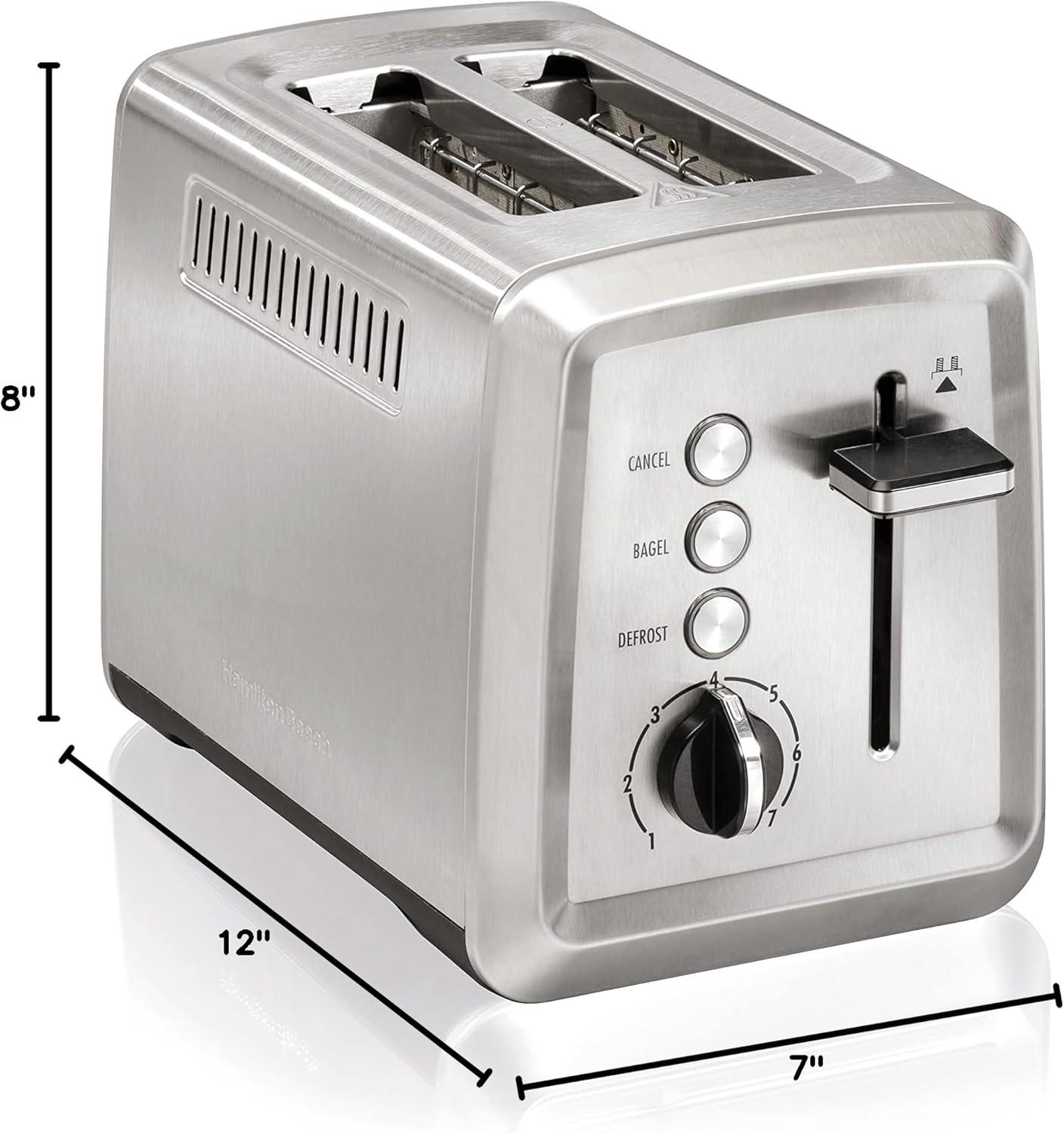 imageHamilton Beach 2 Slice Toaster with ExtraWide Slots Bagel Setting Toast Boost SlideOut Crumb Tray AutoShutoff amp Cancel Button Defrost Function Stainless Steel 22794Stainless Steel