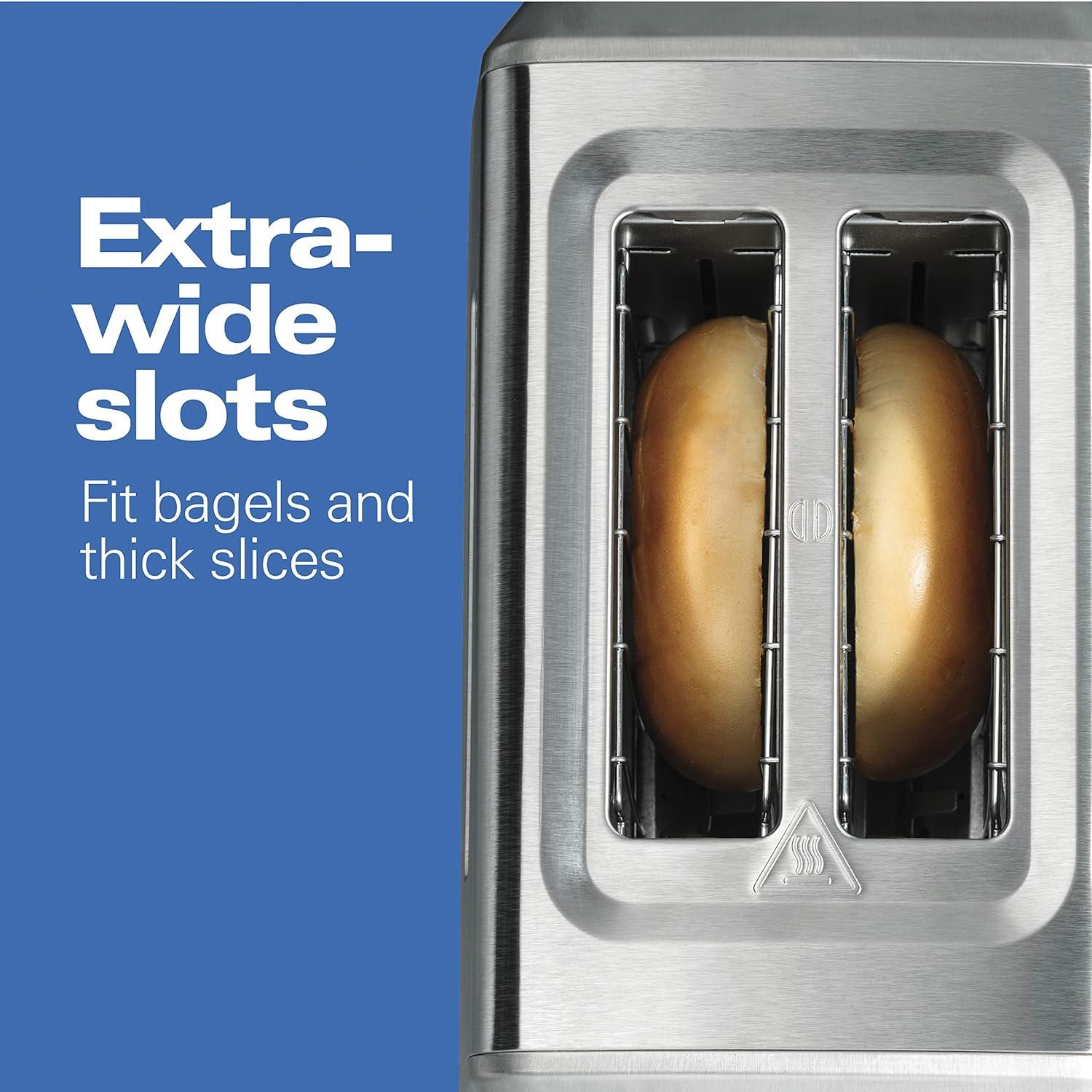 imageHamilton Beach 2 Slice Toaster with ExtraWide Slots Bagel Setting Toast Boost SlideOut Crumb Tray AutoShutoff amp Cancel Button Defrost Function Stainless Steel 22794Stainless Steel