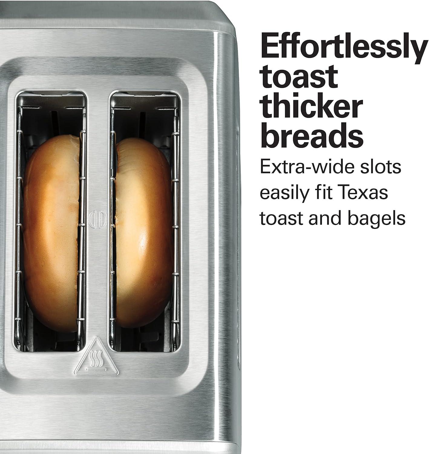 imageHamilton Beach 2 Slice Toaster with ExtraWide Slots Bagel Setting Toast Boost SlideOut Crumb Tray AutoShutoff amp Cancel Button Defrost Function Stainless Steel 22794Stainless Steel