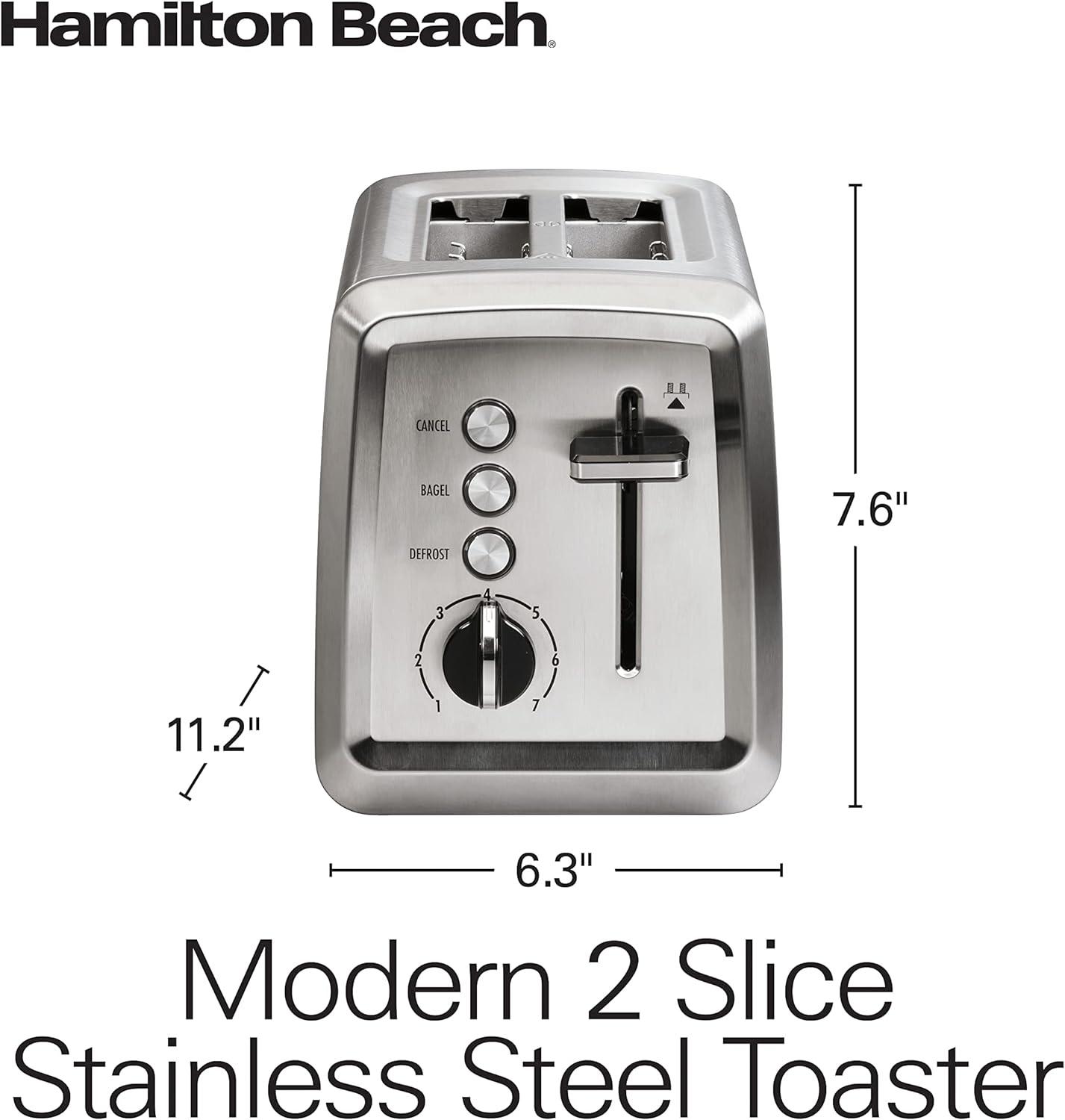 imageHamilton Beach 2 Slice Toaster with ExtraWide Slots Bagel Setting Toast Boost SlideOut Crumb Tray AutoShutoff amp Cancel Button Defrost Function Stainless Steel 22794Stainless Steel