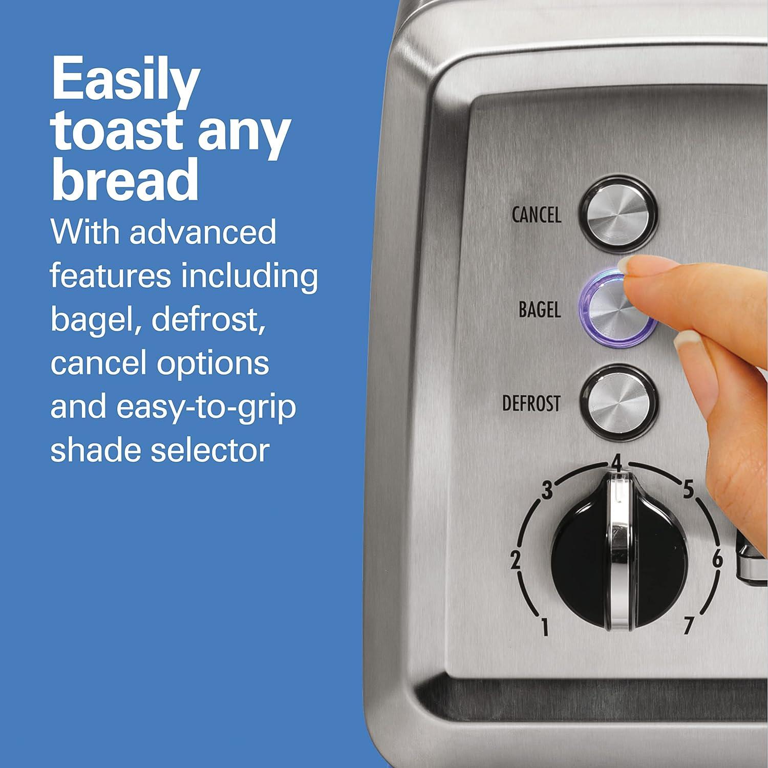 imageHamilton Beach 2 Slice Toaster with ExtraWide Slots Bagel Setting Toast Boost SlideOut Crumb Tray AutoShutoff amp Cancel Button Defrost Function Stainless Steel 22794Stainless Steel
