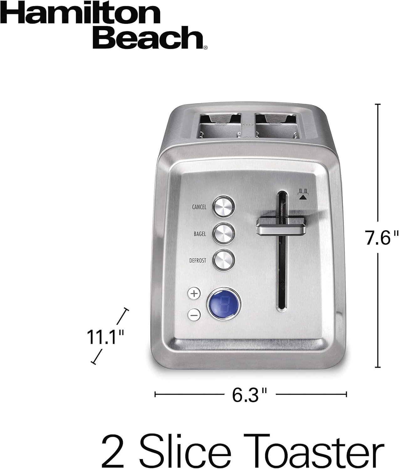 imageHamilton Beach 2 Slice Toaster with ExtraWide Slots Bagel Setting Toast Boost SlideOut Crumb Tray AutoShutoff amp Cancel Button Defrost Function Stainless Steel 22794Stainless Steel