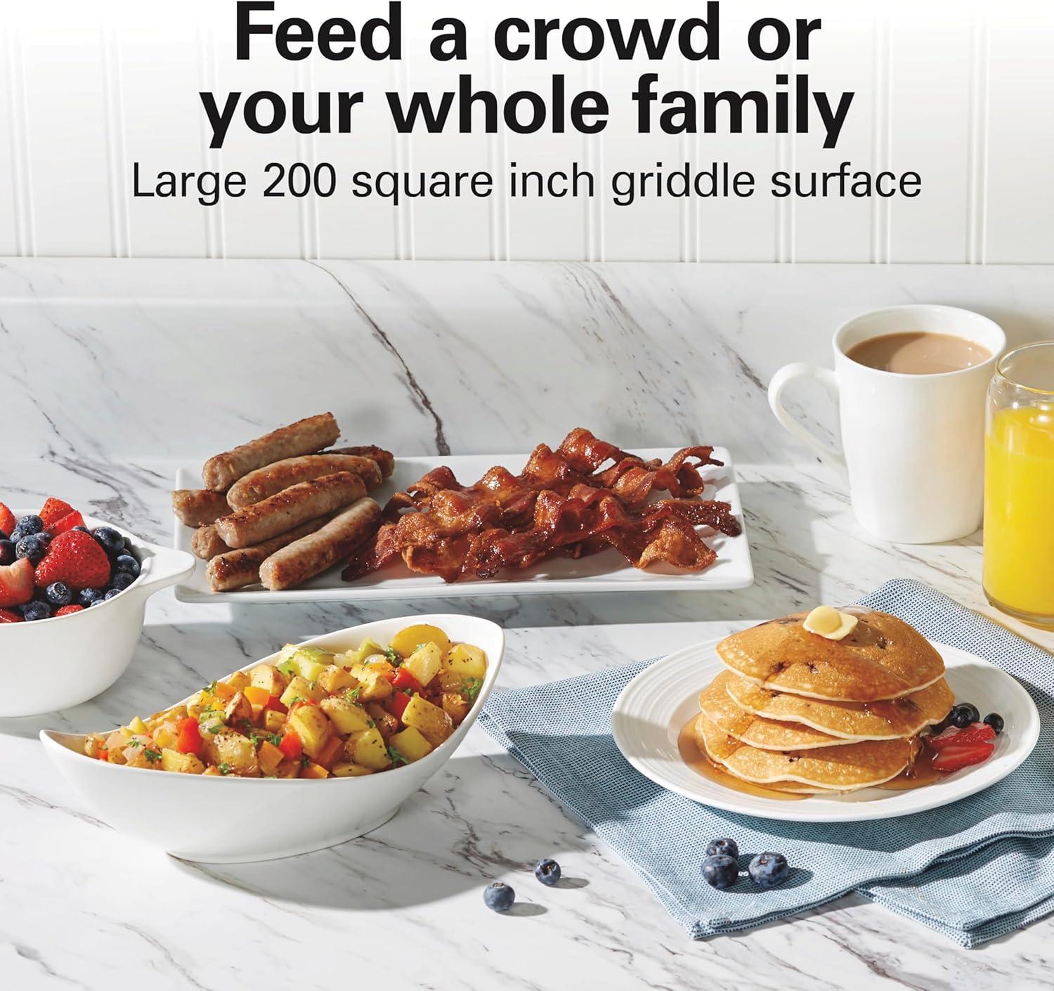 imageHamilton Beach 200 Sq In Electric Griddle With Adjustable Temperature for 200 to 400 degrees PTFE amp PFOA Free Durathon Ceramic Reversible Nonstick Surface Black 38522