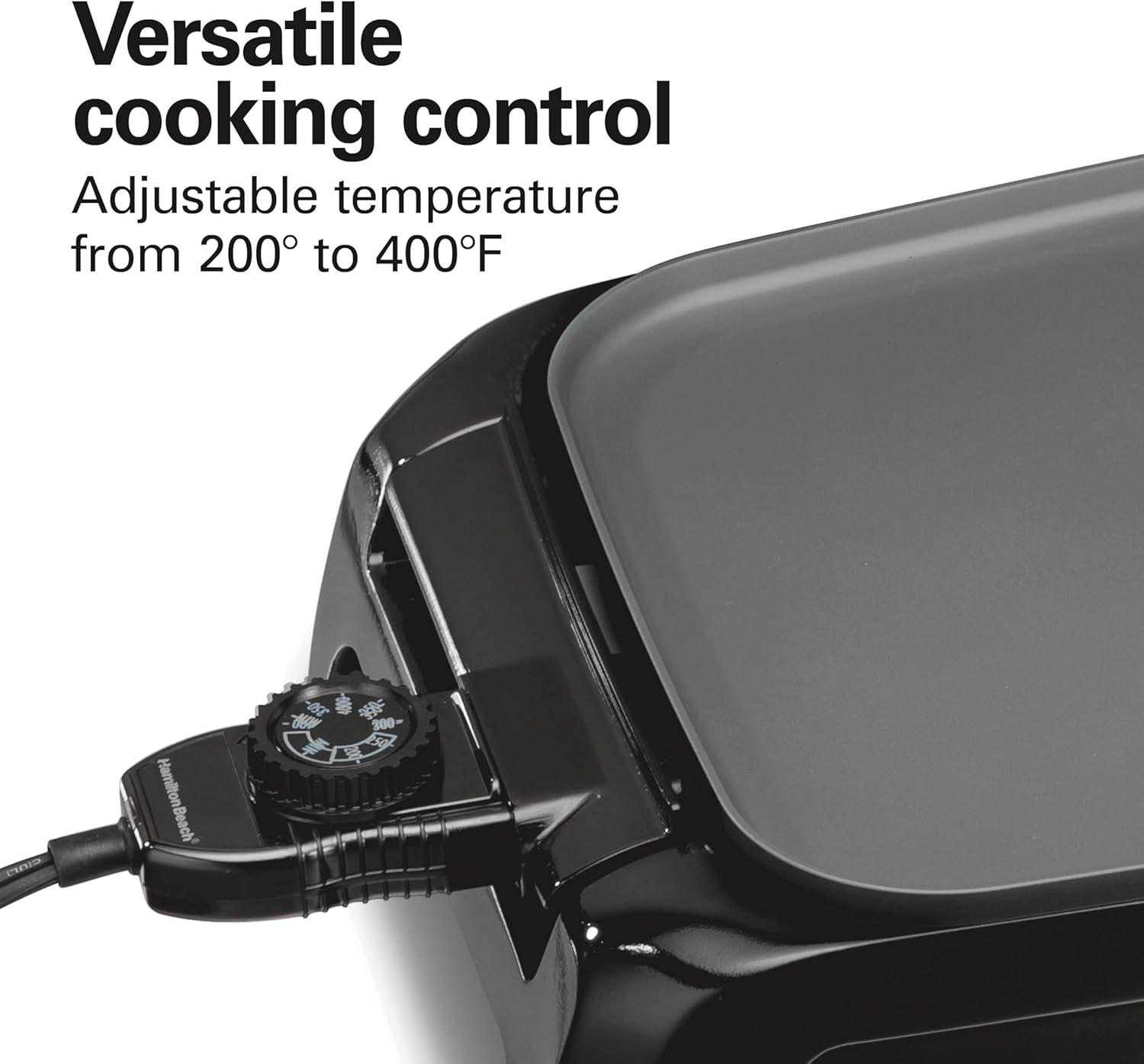imageHamilton Beach 200 Sq In Electric Griddle With Adjustable Temperature for 200 to 400 degrees PTFE amp PFOA Free Durathon Ceramic Reversible Nonstick Surface Black 38522