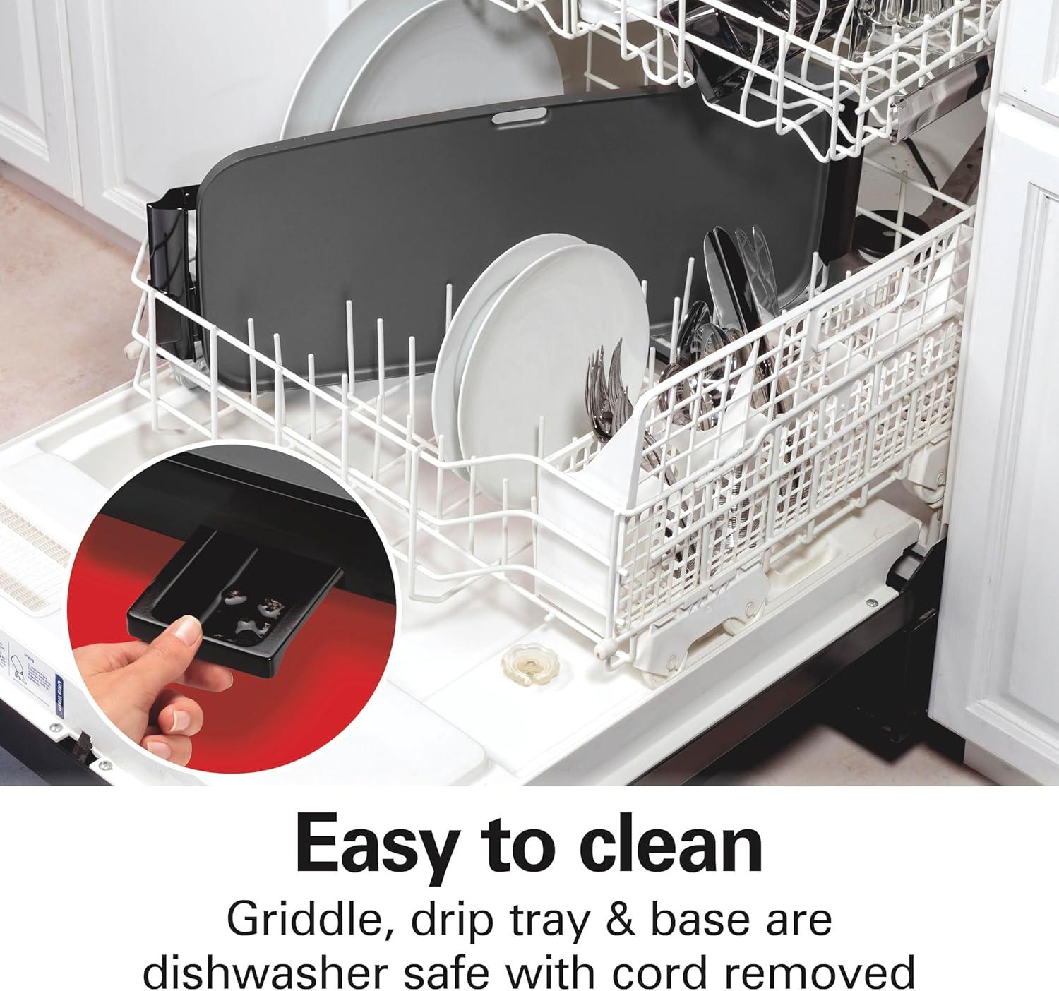 imageHamilton Beach 200 Sq In Electric Griddle With Adjustable Temperature for 200 to 400 degrees PTFE amp PFOA Free Durathon Ceramic Reversible Nonstick Surface Black 38522