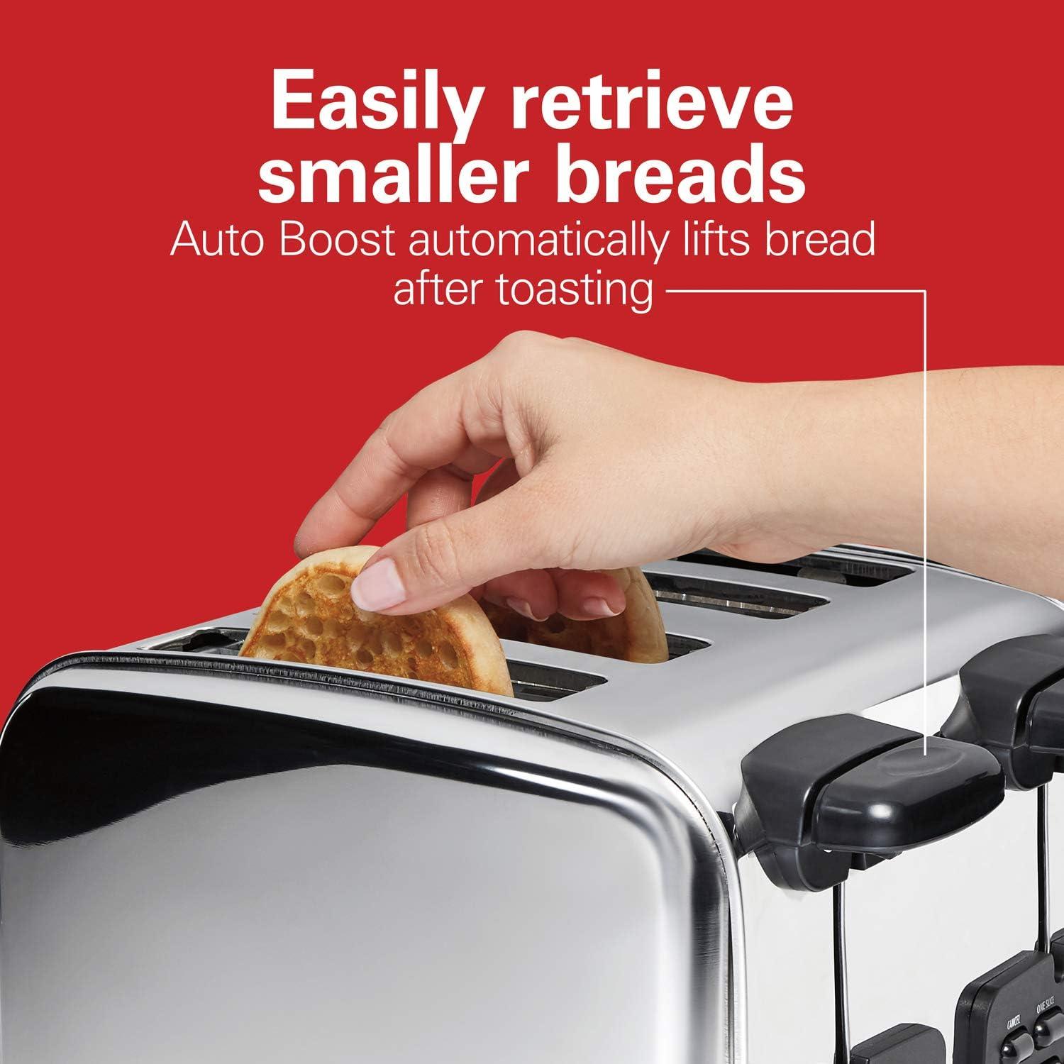 imageHamilton Beach 24782 Retro Toaster with Wide Slots SureToast echnology Bagel amp Defrost Settings Auto Boost to Lift Smaller Breads 4 Slice Polished Stainless SteelToaster