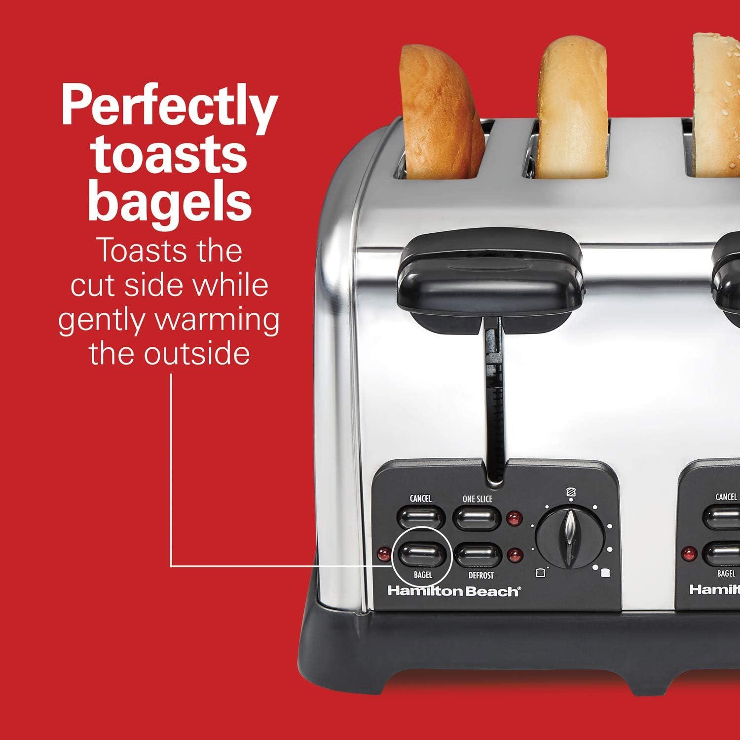 imageHamilton Beach 24782 Retro Toaster with Wide Slots SureToast echnology Bagel amp Defrost Settings Auto Boost to Lift Smaller Breads 4 Slice Polished Stainless SteelToaster