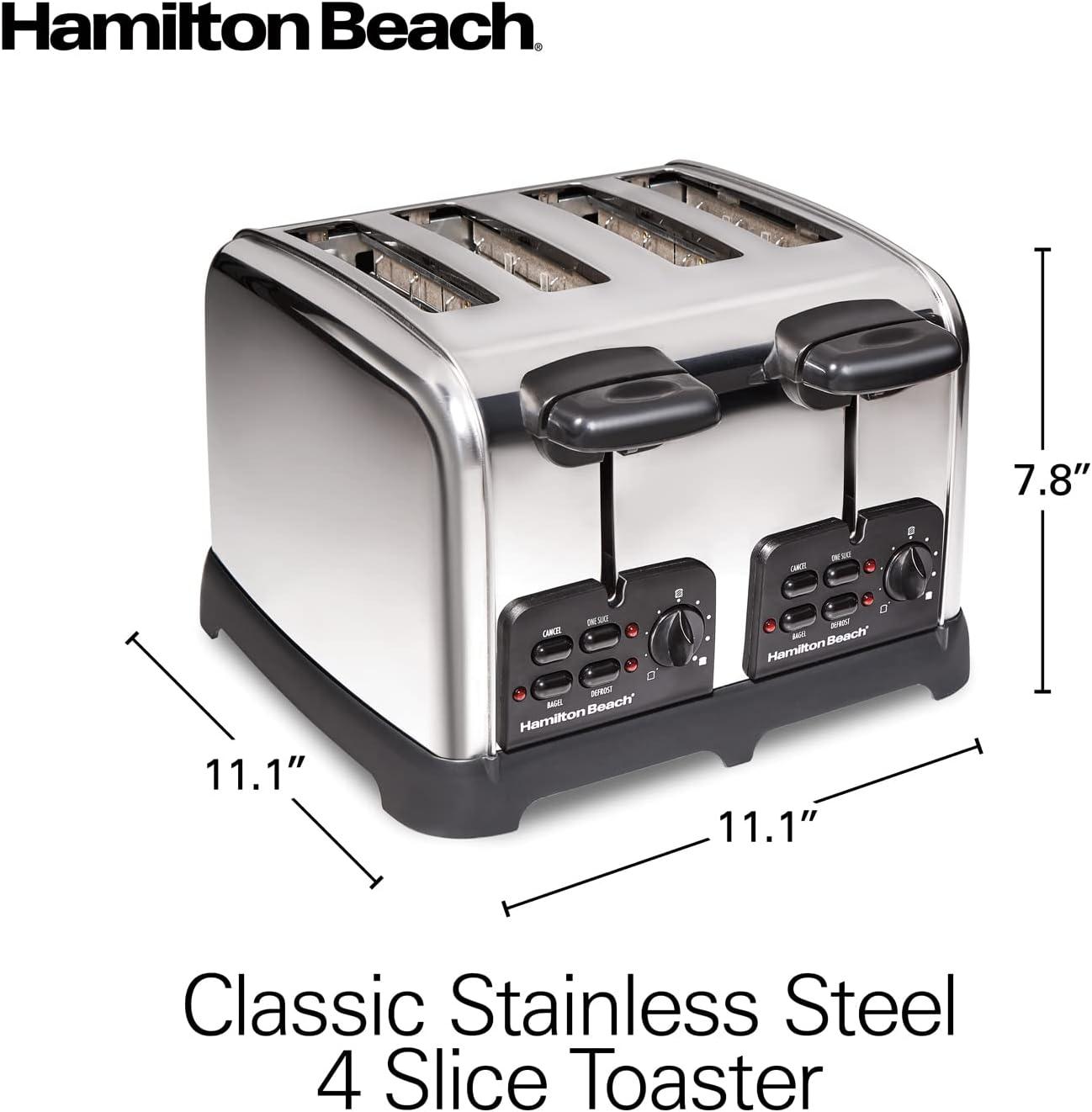 imageHamilton Beach 24782 Retro Toaster with Wide Slots SureToast echnology Bagel amp Defrost Settings Auto Boost to Lift Smaller Breads 4 Slice Polished Stainless SteelToaster