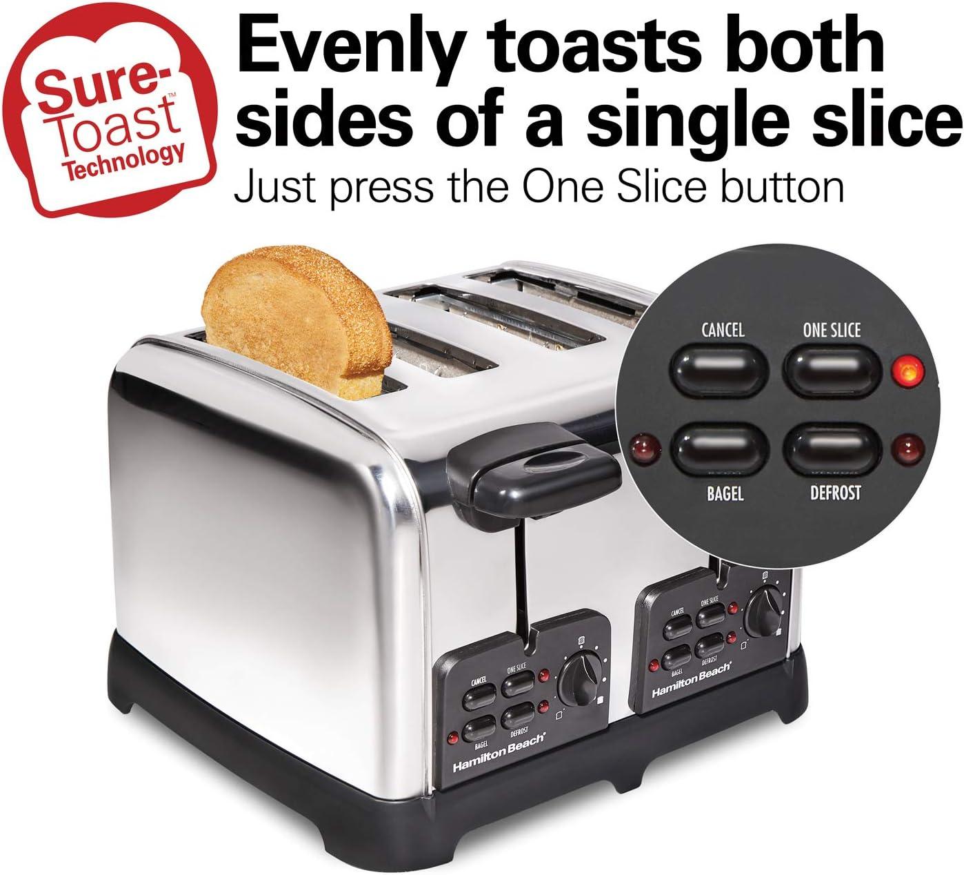 imageHamilton Beach 24782 Retro Toaster with Wide Slots SureToast echnology Bagel amp Defrost Settings Auto Boost to Lift Smaller Breads 4 Slice Polished Stainless SteelToaster