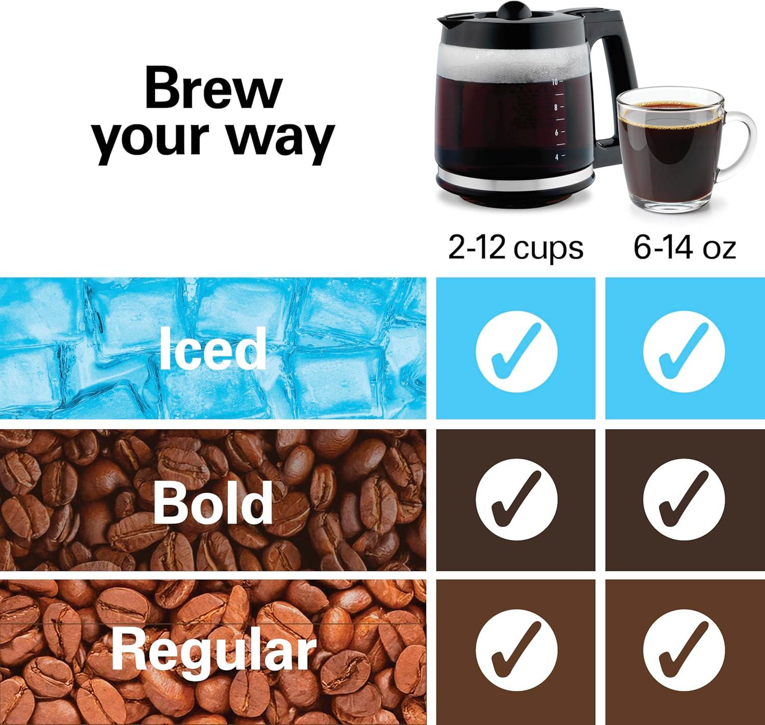 imageHamilton Beach 2Way 12 Cup Programmable Drip Hot and Iced Coffee Maker amp Single Serve Coffee Machine Glass Carafe Auto Pause and Pour Black 47500J