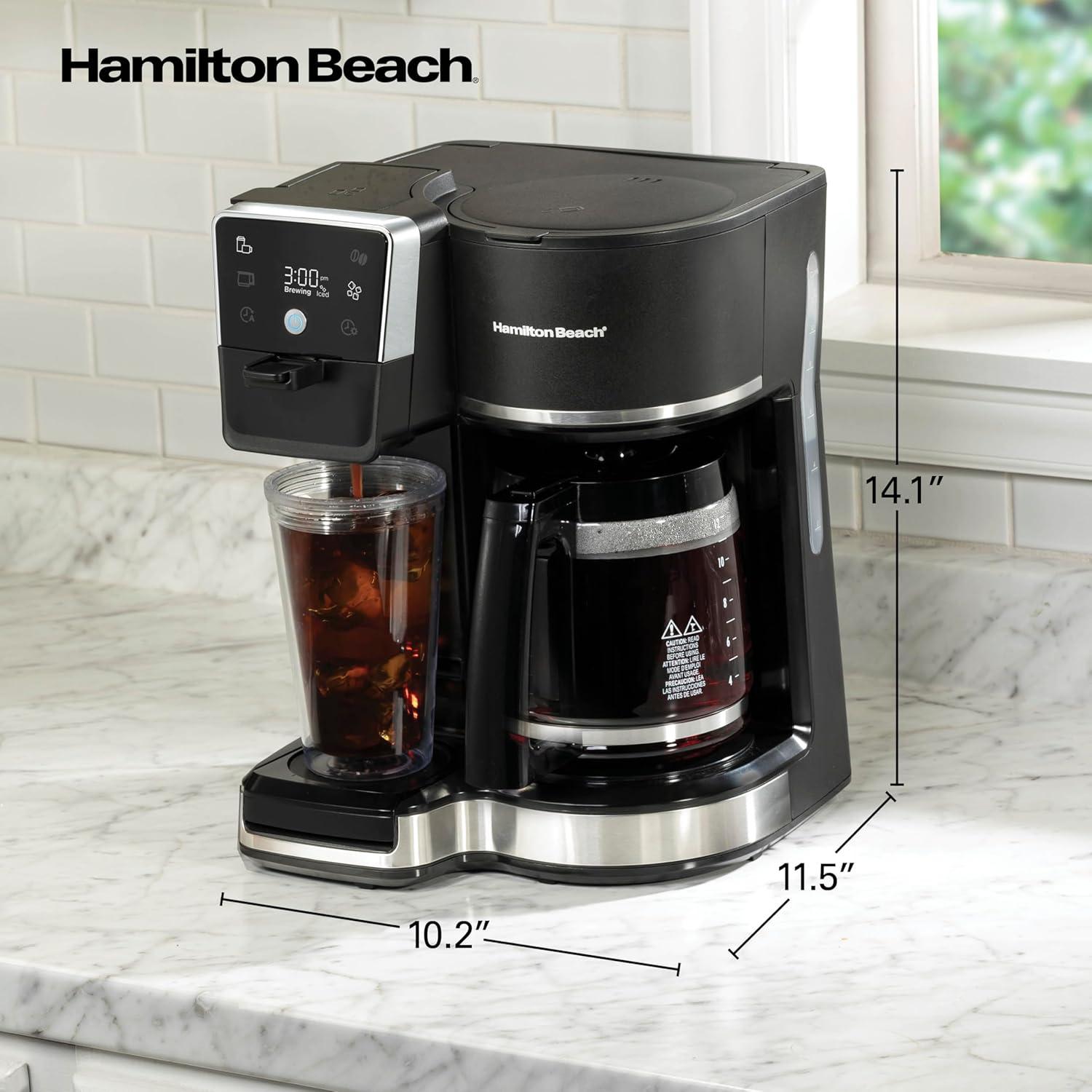 imageHamilton Beach 2Way 12 Cup Programmable Drip Hot and Iced Coffee Maker amp Single Serve Coffee Machine Glass Carafe Auto Pause and Pour Black 47500J
