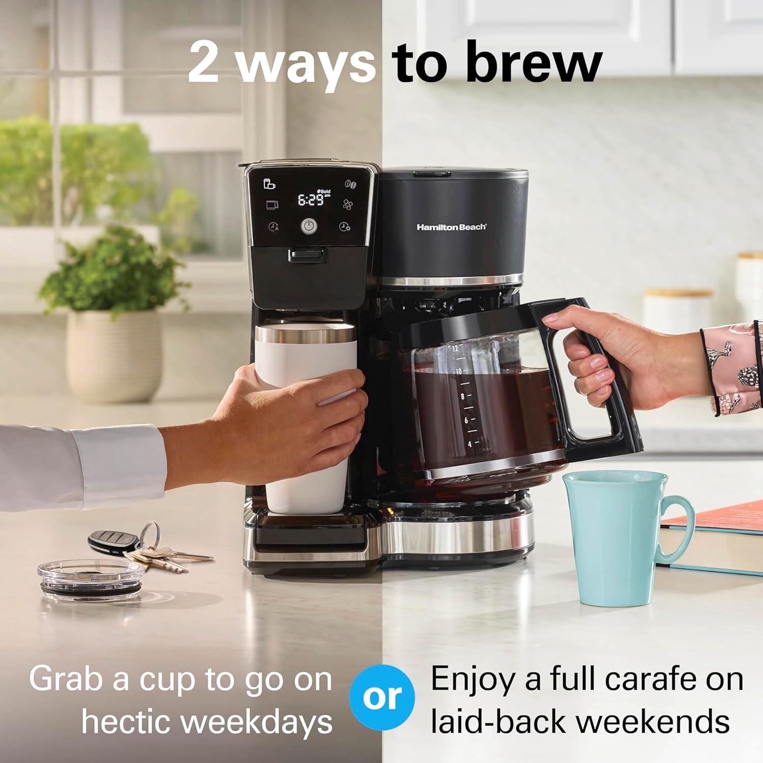 imageHamilton Beach 2Way 12 Cup Programmable Drip Hot and Iced Coffee Maker amp Single Serve Coffee Machine Glass Carafe Auto Pause and Pour Black 47500J