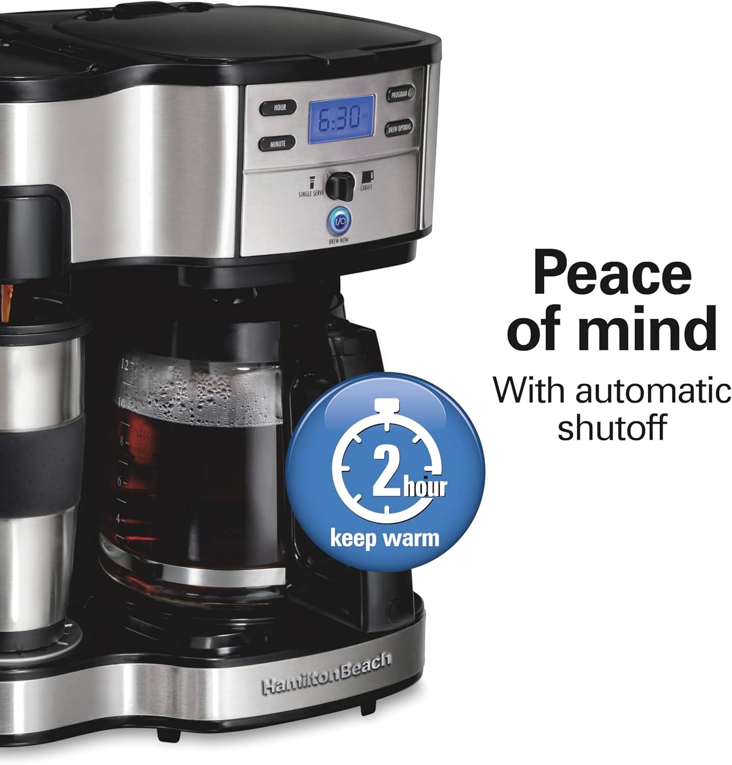 imageHamilton Beach 2Way Programmable Coffee Maker 12 Cup Glass Carafe And Single Serve Coffee Maker White with Stainless Steel Accents 49933Black
