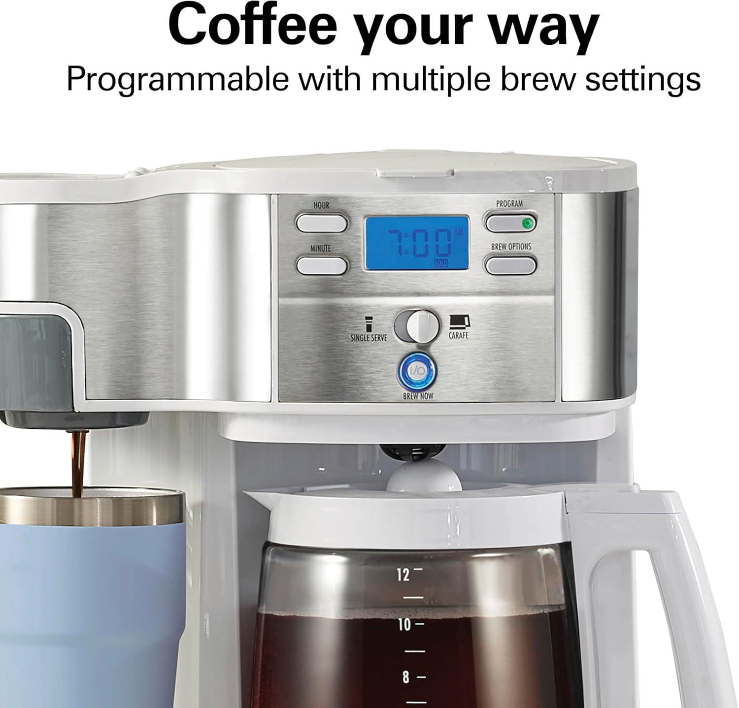 imageHamilton Beach 2Way Programmable Coffee Maker 12 Cup Glass Carafe And Single Serve Coffee Maker White with Stainless Steel Accents 49933White