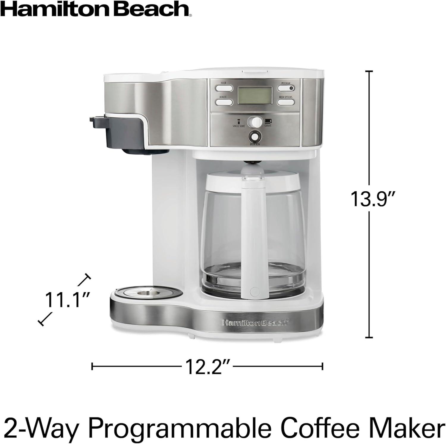 imageHamilton Beach 2Way Programmable Coffee Maker 12 Cup Glass Carafe And Single Serve Coffee Maker White with Stainless Steel Accents 49933White