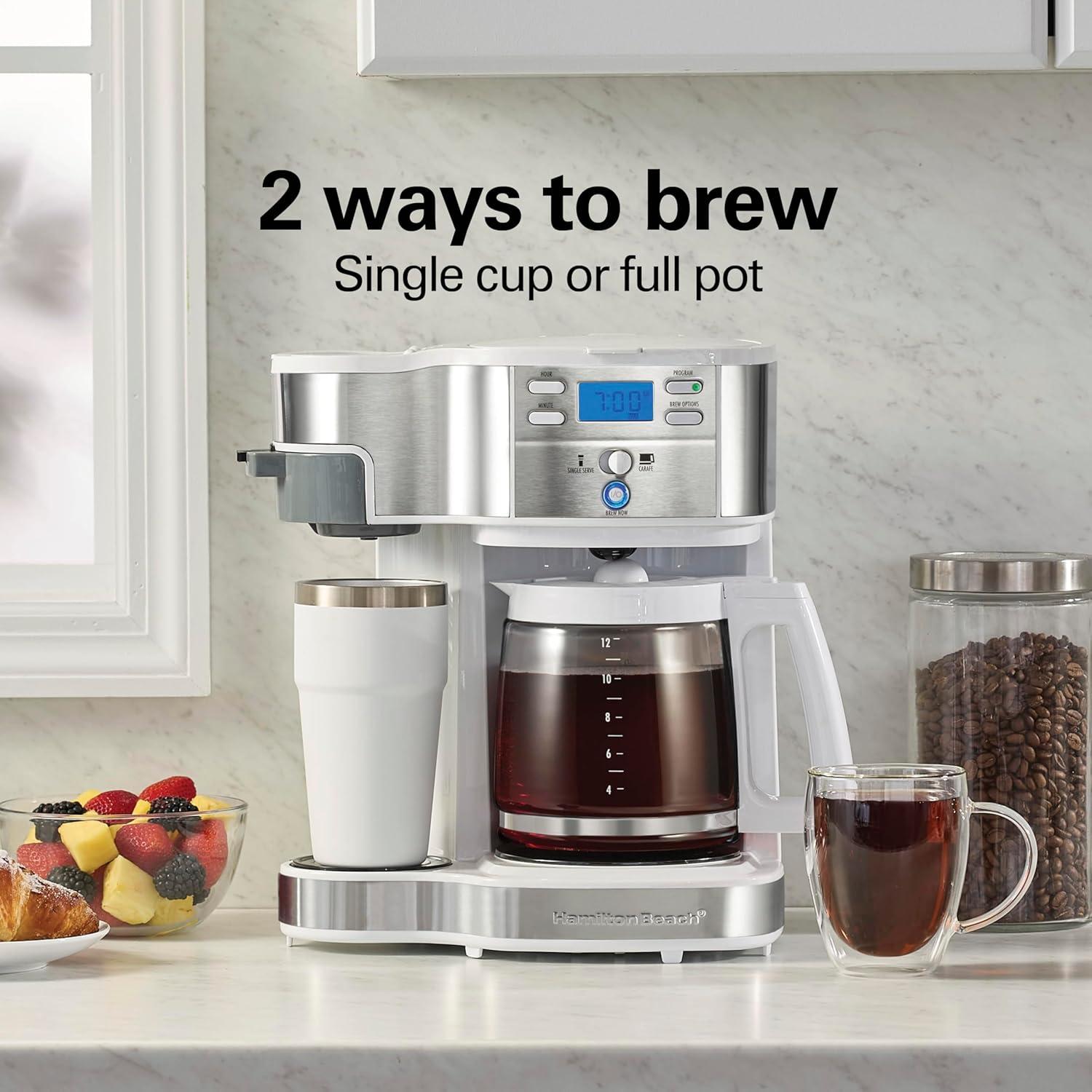 imageHamilton Beach 2Way Programmable Coffee Maker 12 Cup Glass Carafe And Single Serve Coffee Maker White with Stainless Steel Accents 49933White