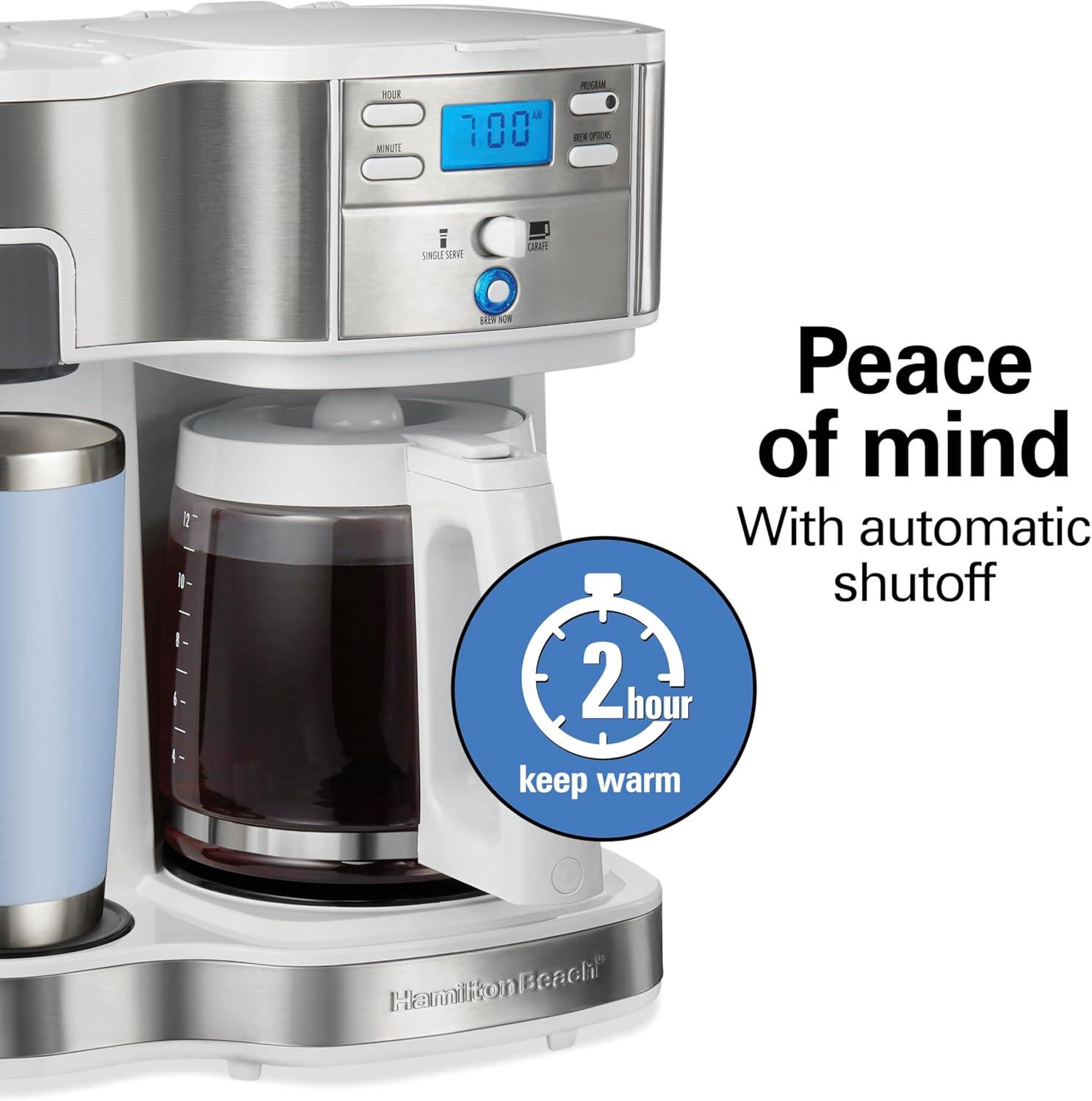 imageHamilton Beach 2Way Programmable Coffee Maker 12 Cup Glass Carafe And Single Serve Coffee Maker White with Stainless Steel Accents 49933White