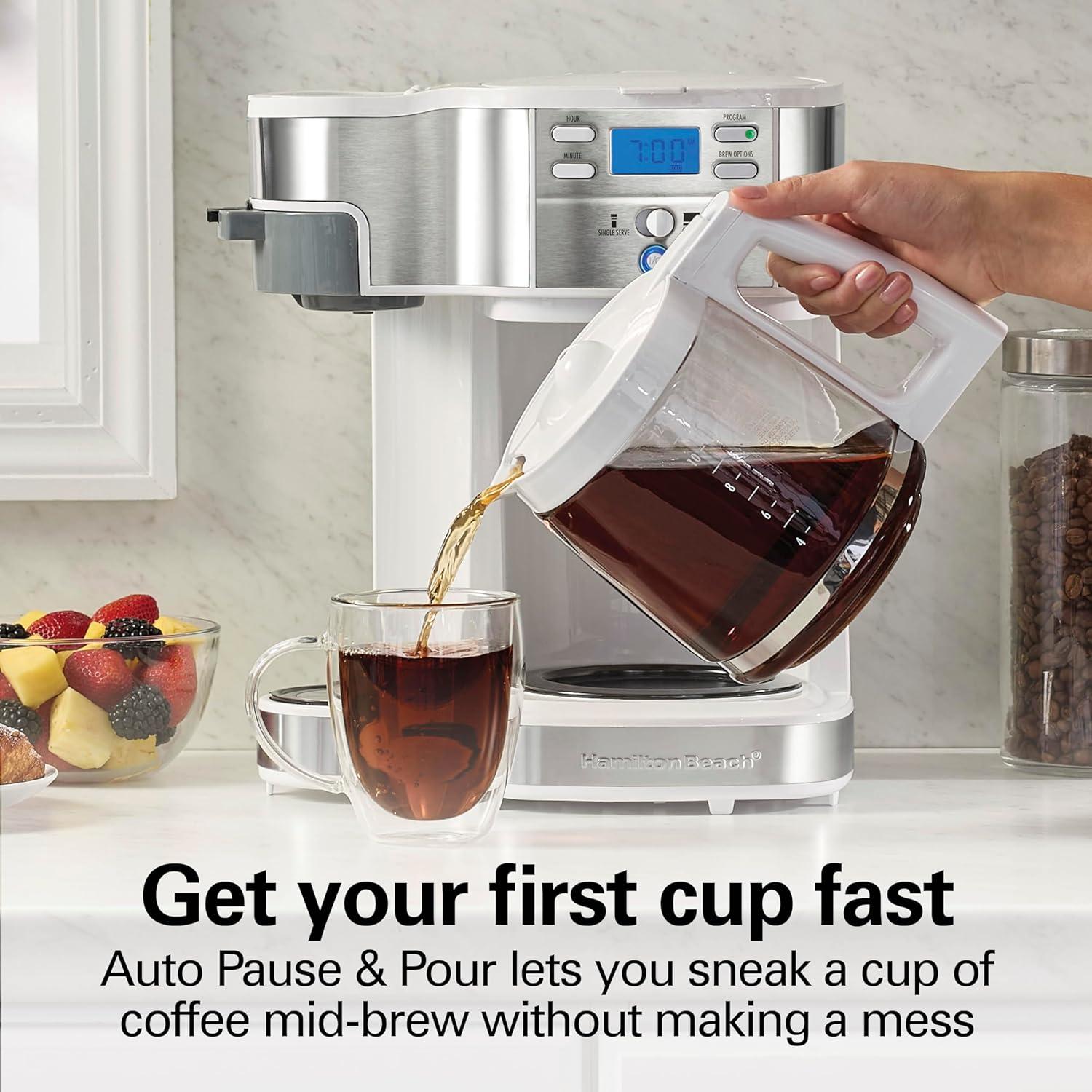imageHamilton Beach 2Way Programmable Coffee Maker 12 Cup Glass Carafe And Single Serve Coffee Maker White with Stainless Steel Accents 49933White