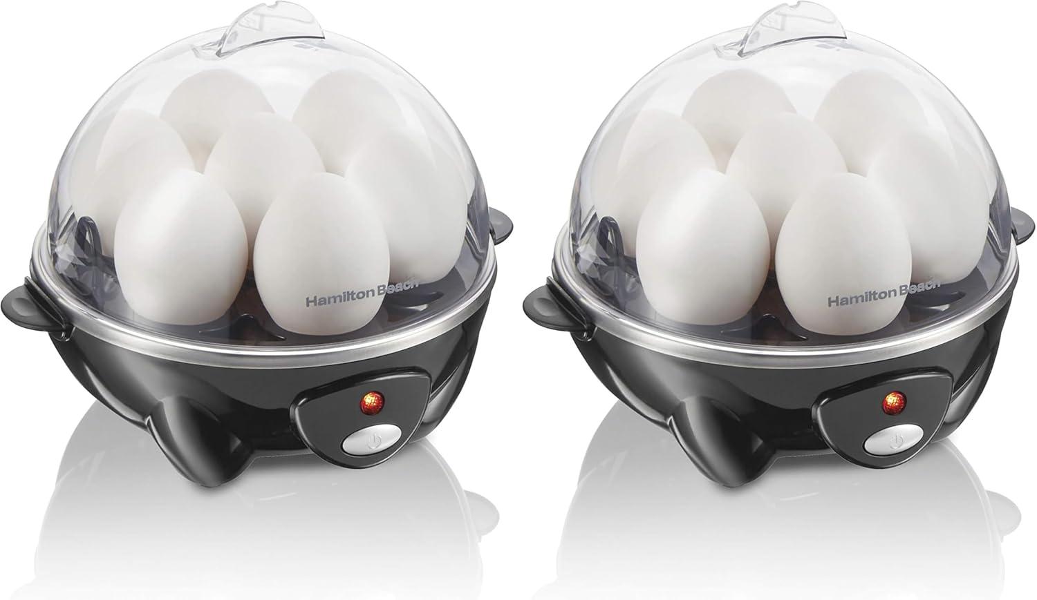 imageHamilton Beach 3in1 Electric Egg Cooker for Hard Boiled Eggs Poacher Eggs Omelet Maker amp Vegetable Steamer Holds 7 Mint 25504Holds 7 Black