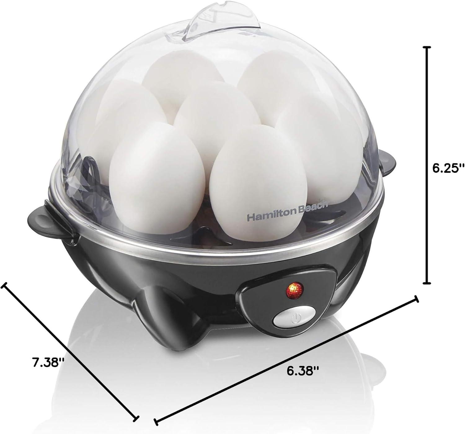 imageHamilton Beach 3in1 Electric Egg Cooker for Hard Boiled Eggs Poacher Eggs Omelet Maker amp Vegetable Steamer Holds 7 Mint 25504Holds 7 Black