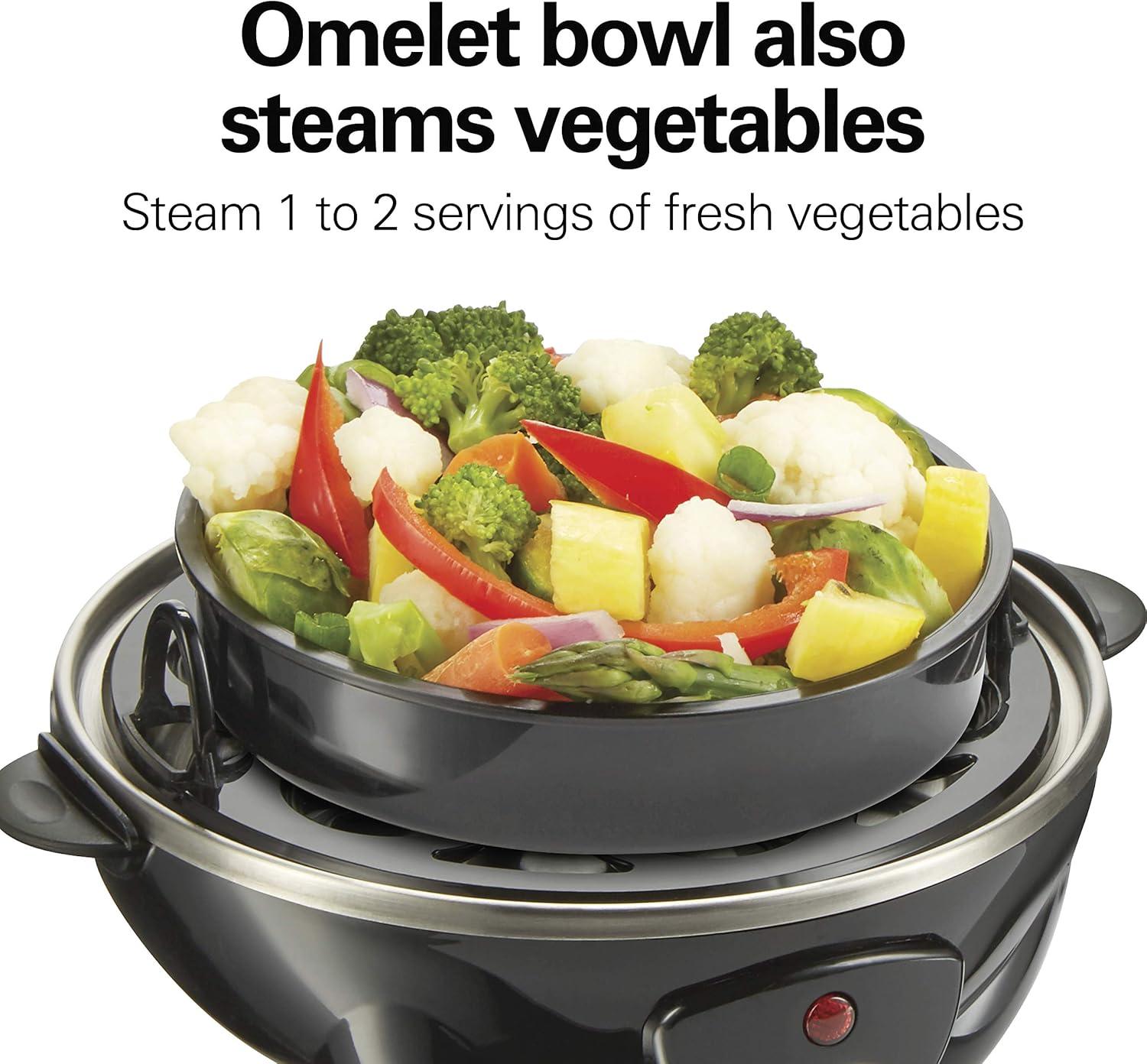 imageHamilton Beach 3in1 Electric Egg Cooker for Hard Boiled Eggs Poacher Eggs Omelet Maker amp Vegetable Steamer Holds 7 Mint 25504Holds 7 Black