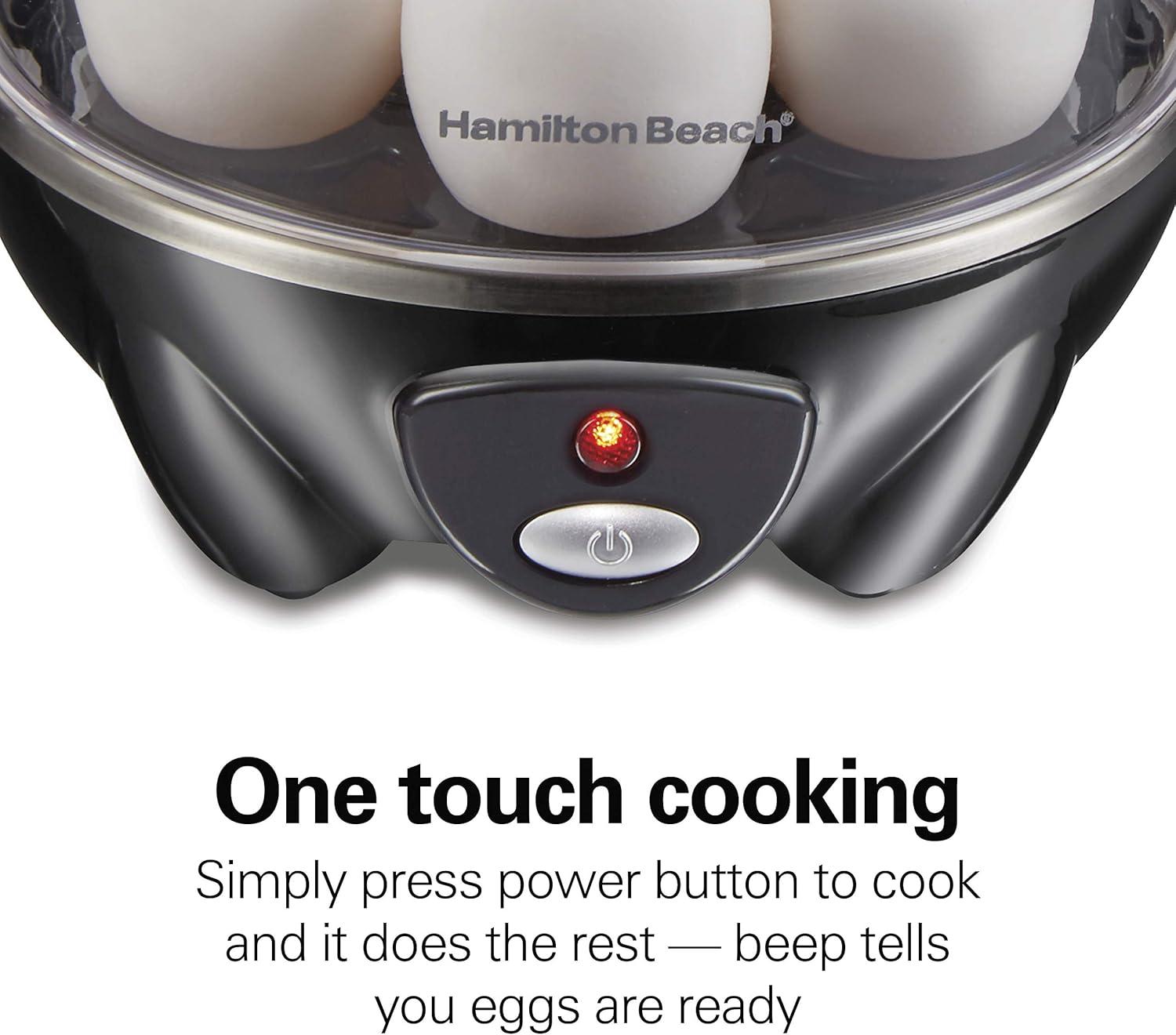 imageHamilton Beach 3in1 Electric Egg Cooker for Hard Boiled Eggs Poacher Eggs Omelet Maker amp Vegetable Steamer Holds 7 Mint 25504Holds 7 Black
