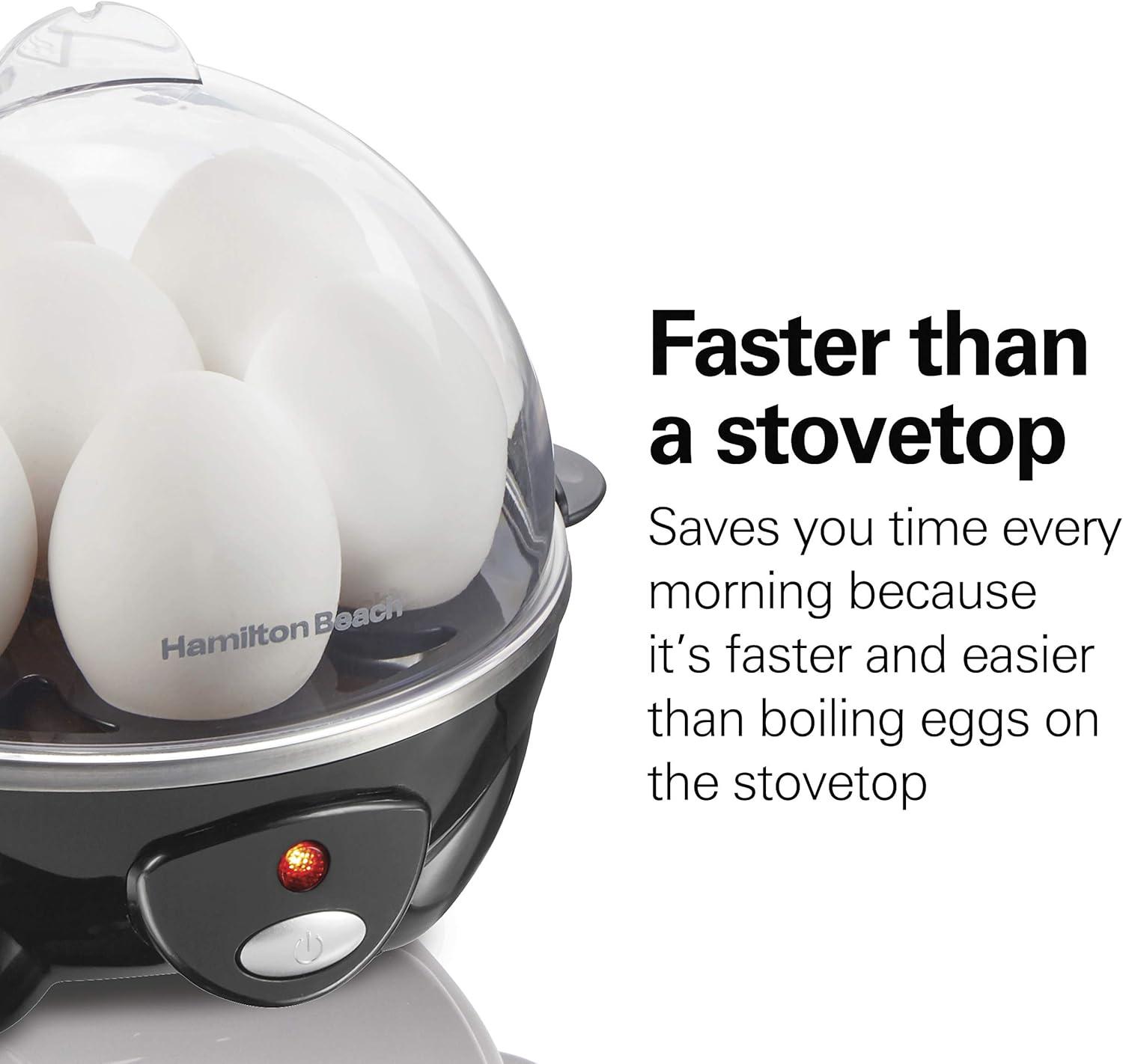 imageHamilton Beach 3in1 Electric Egg Cooker for Hard Boiled Eggs Poacher Eggs Omelet Maker amp Vegetable Steamer Holds 7 Mint 25504Holds 7 Black