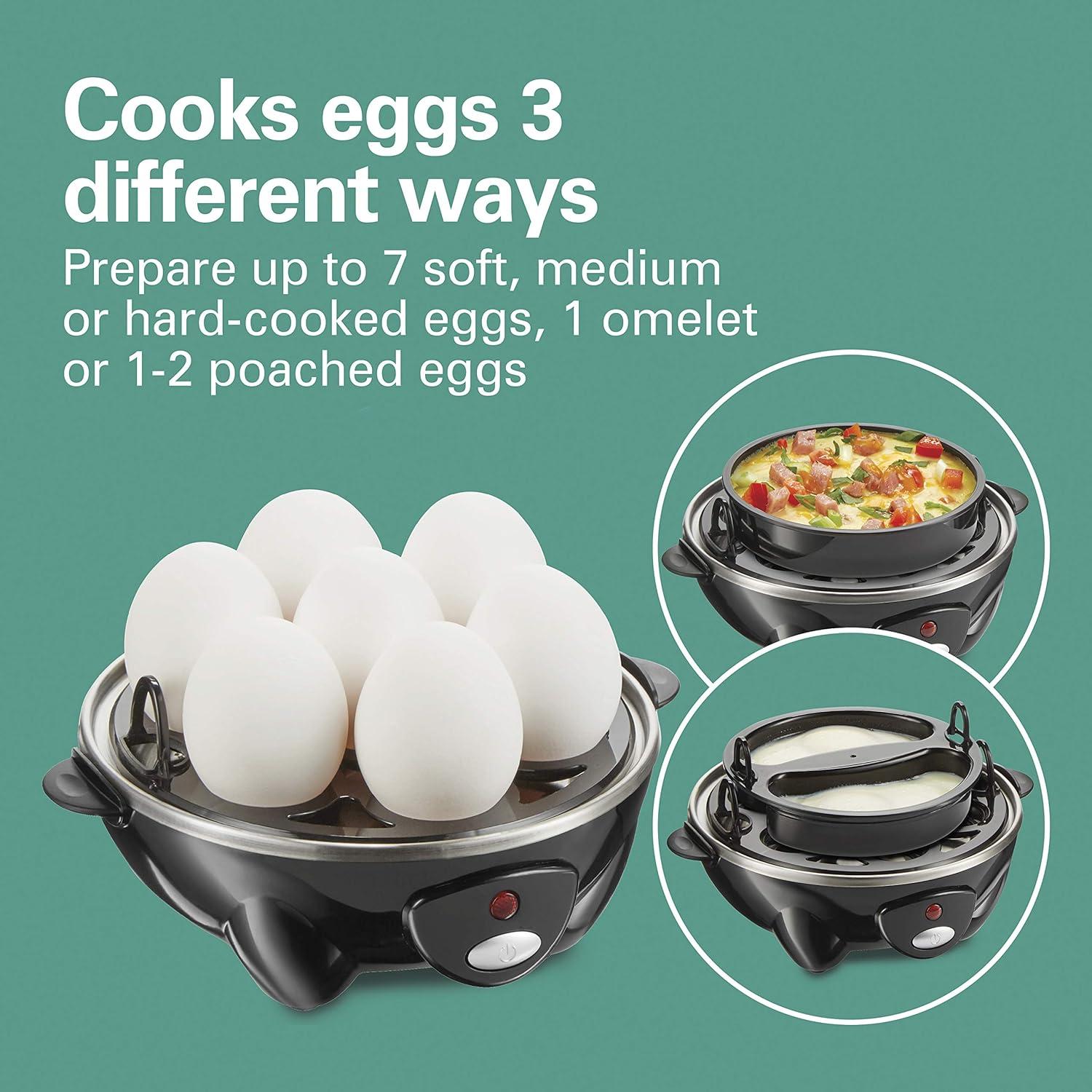 imageHamilton Beach 3in1 Electric Egg Cooker for Hard Boiled Eggs Poacher Eggs Omelet Maker amp Vegetable Steamer Holds 7 Mint 25504Holds 7 Black