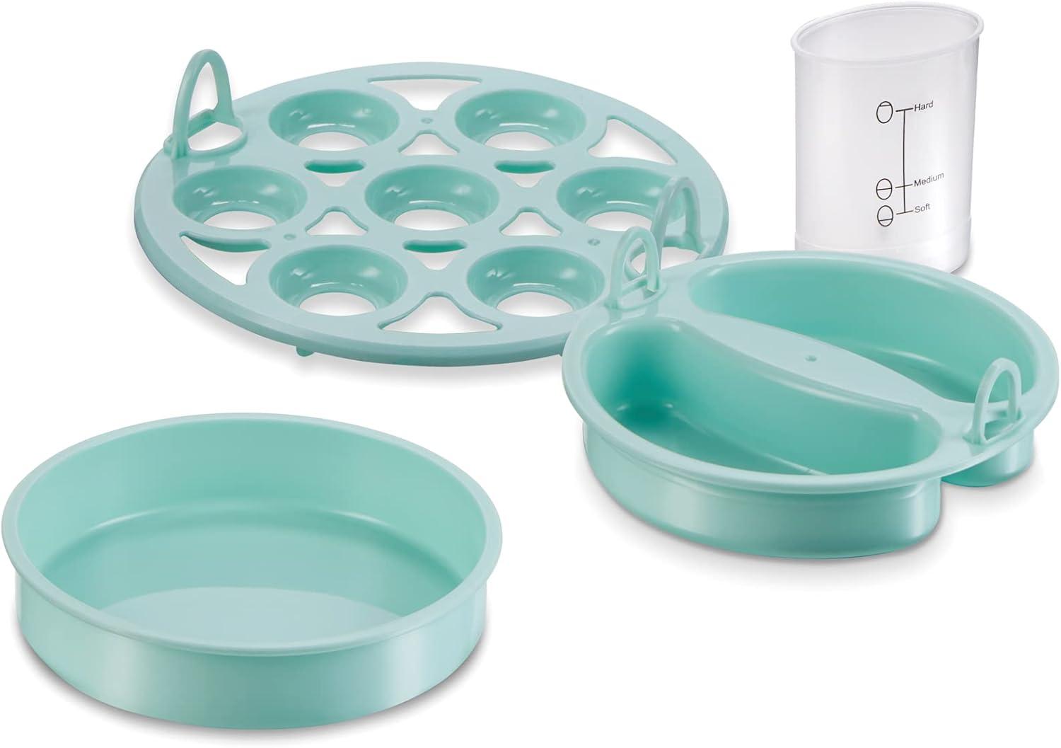 imageHamilton Beach 3in1 Electric Egg Cooker for Hard Boiled Eggs Poacher Eggs Omelet Maker amp Vegetable Steamer Holds 7 Mint 25504Holds 7 Mint