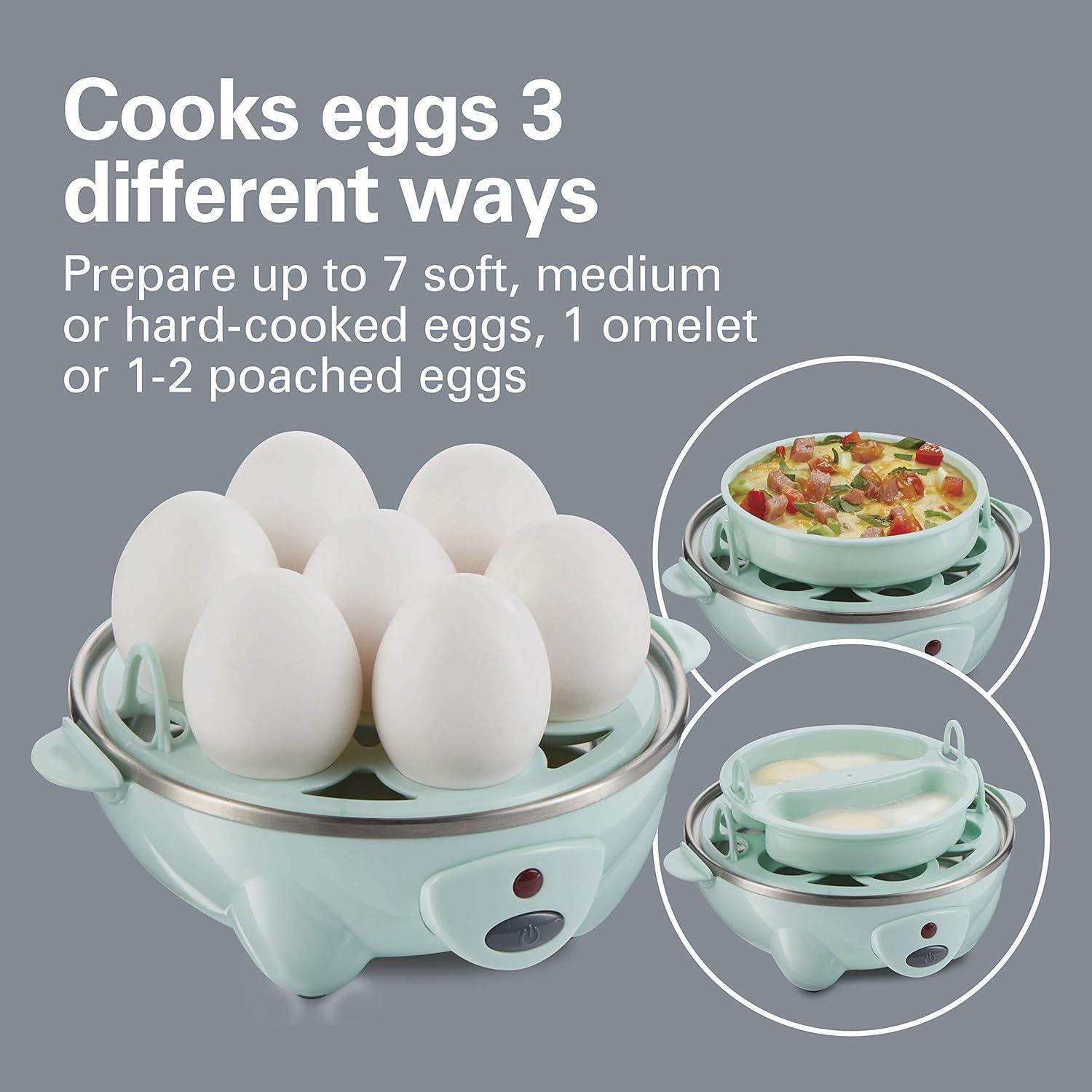 imageHamilton Beach 3in1 Electric Egg Cooker for Hard Boiled Eggs Poacher Eggs Omelet Maker amp Vegetable Steamer Holds 7 Mint 25504Holds 7 Mint