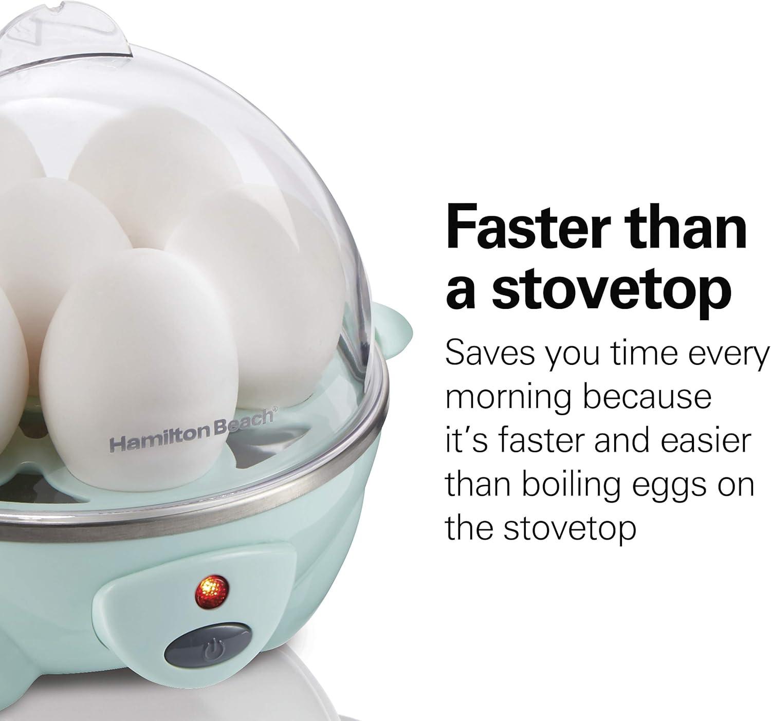 imageHamilton Beach 3in1 Electric Egg Cooker for Hard Boiled Eggs Poacher Eggs Omelet Maker amp Vegetable Steamer Holds 7 Mint 25504Holds 7 Mint