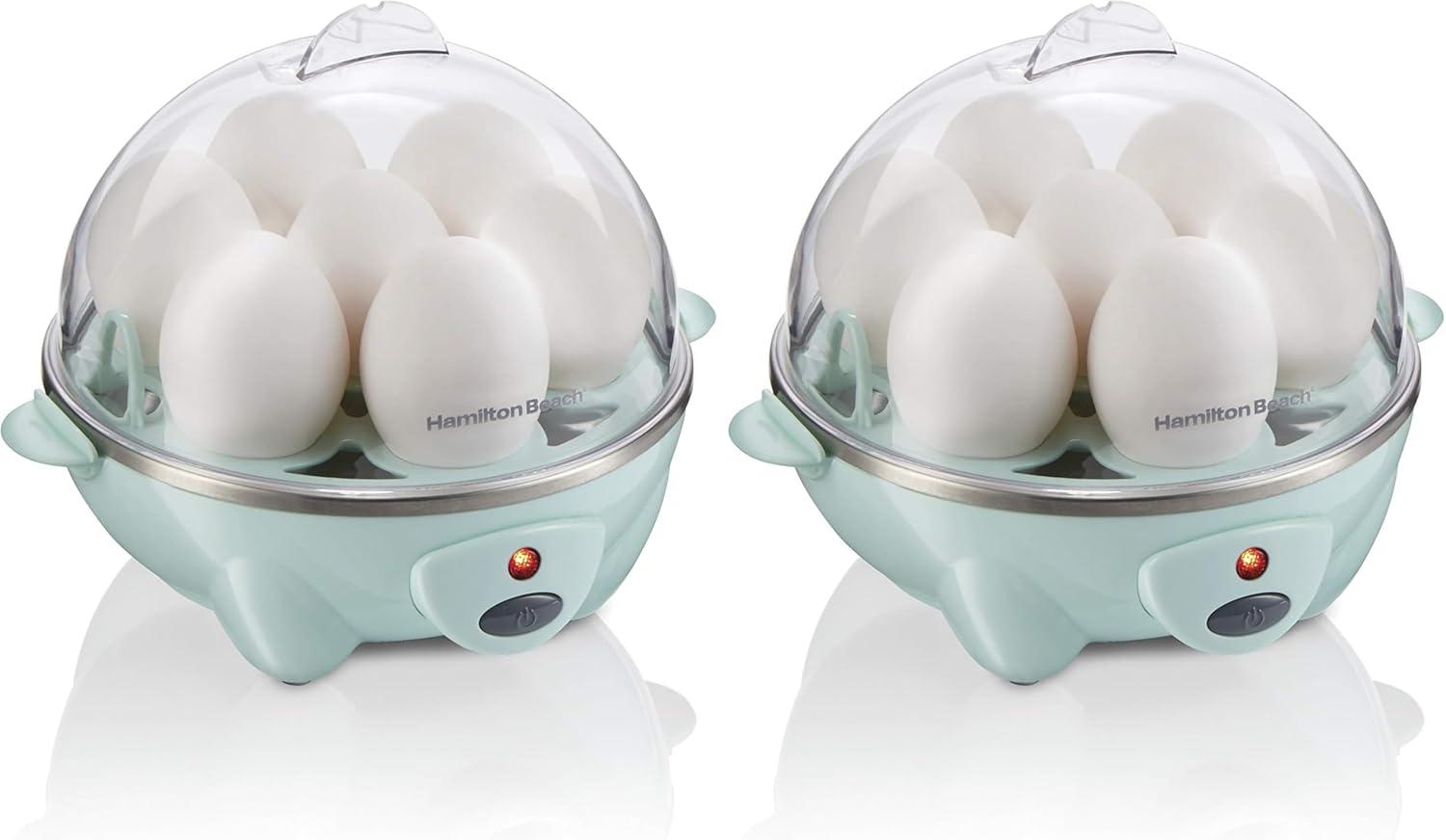 imageHamilton Beach 3in1 Electric Egg Cooker for Hard Boiled Eggs Poacher Eggs Omelet Maker amp Vegetable Steamer Holds 7 Mint 25504Holds 7 Mint