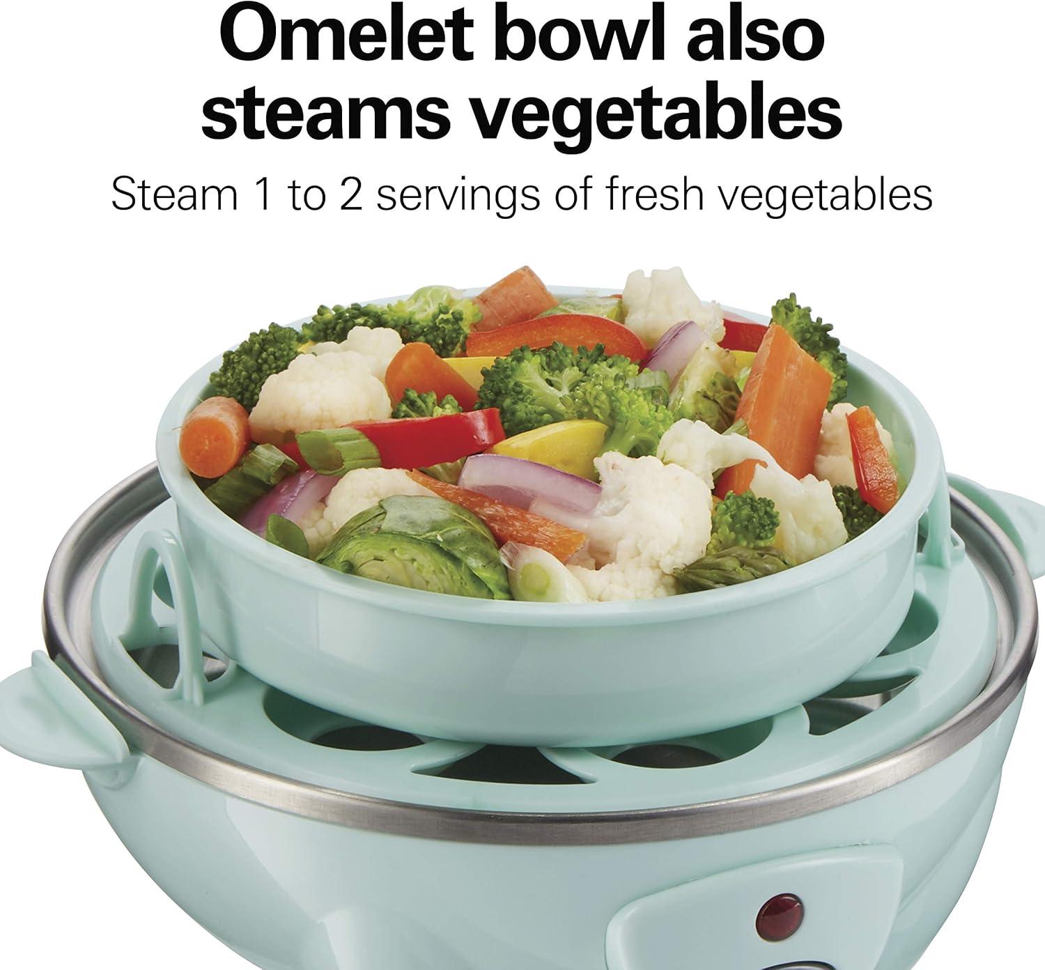 imageHamilton Beach 3in1 Electric Egg Cooker for Hard Boiled Eggs Poacher Eggs Omelet Maker amp Vegetable Steamer Holds 7 Mint 25504Holds 7 Mint