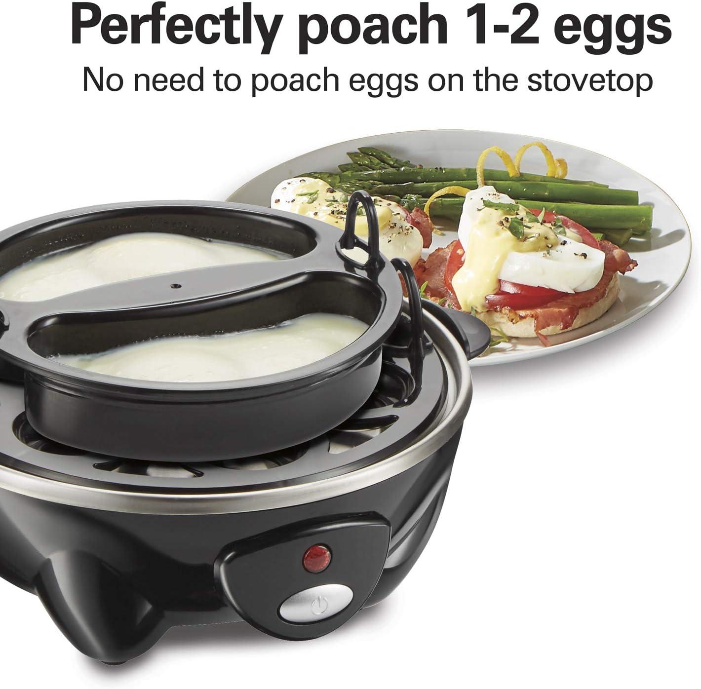 imageHamilton Beach 3in1 Electric Egg Cooker for Hard Boiled Eggs Poacher Omelet Maker amp Vegetable Steamer Holds 14 Black 255083in1