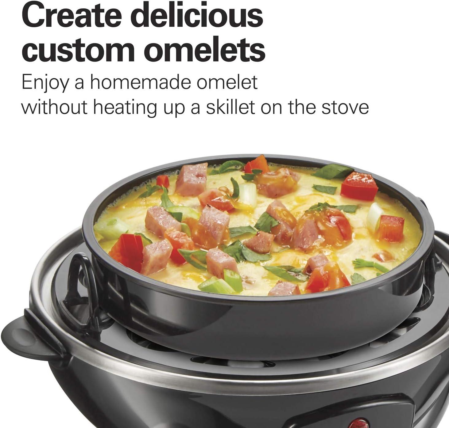 imageHamilton Beach 3in1 Electric Egg Cooker for Hard Boiled Eggs Poacher Omelet Maker amp Vegetable Steamer Holds 14 Black 255083in1