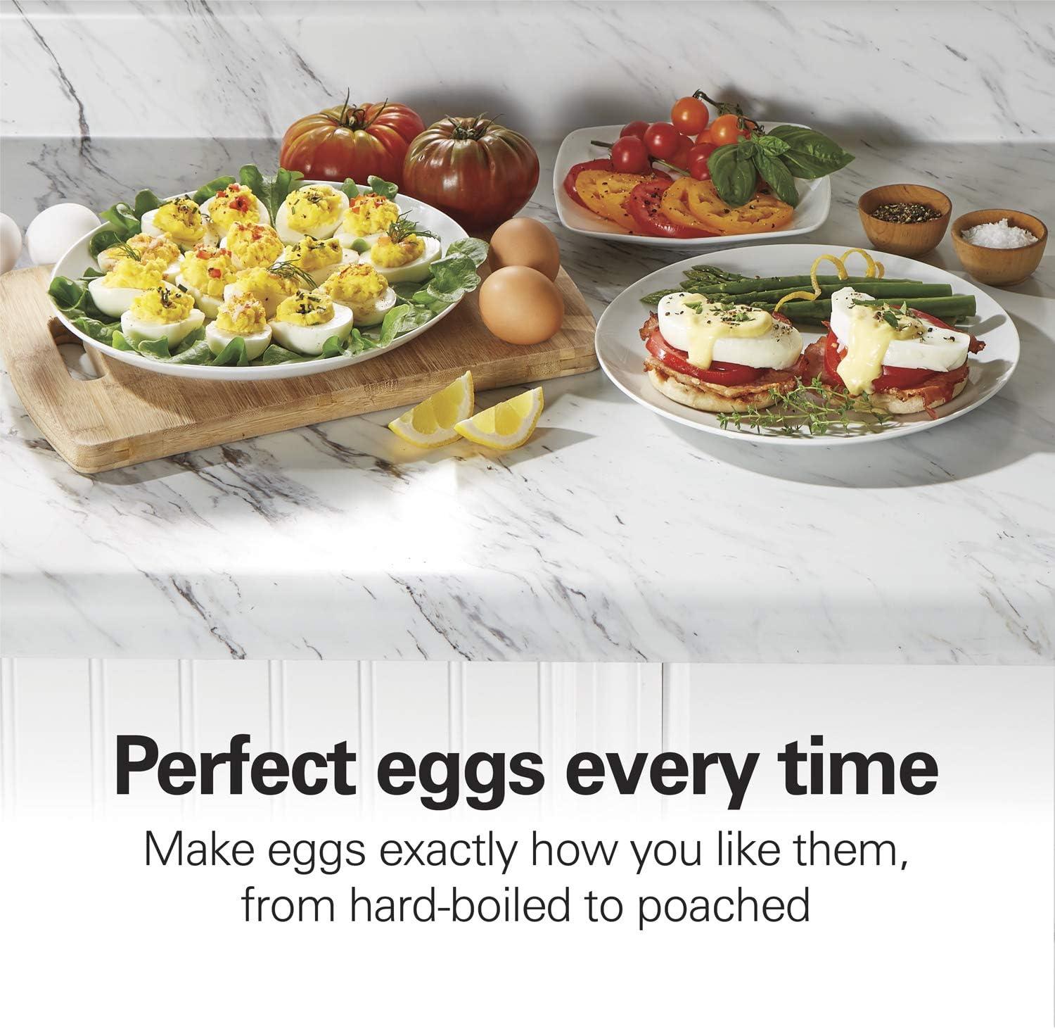 imageHamilton Beach 3in1 Electric Egg Cooker for Hard Boiled Eggs Poacher Omelet Maker amp Vegetable Steamer Holds 14 Black 255083in1